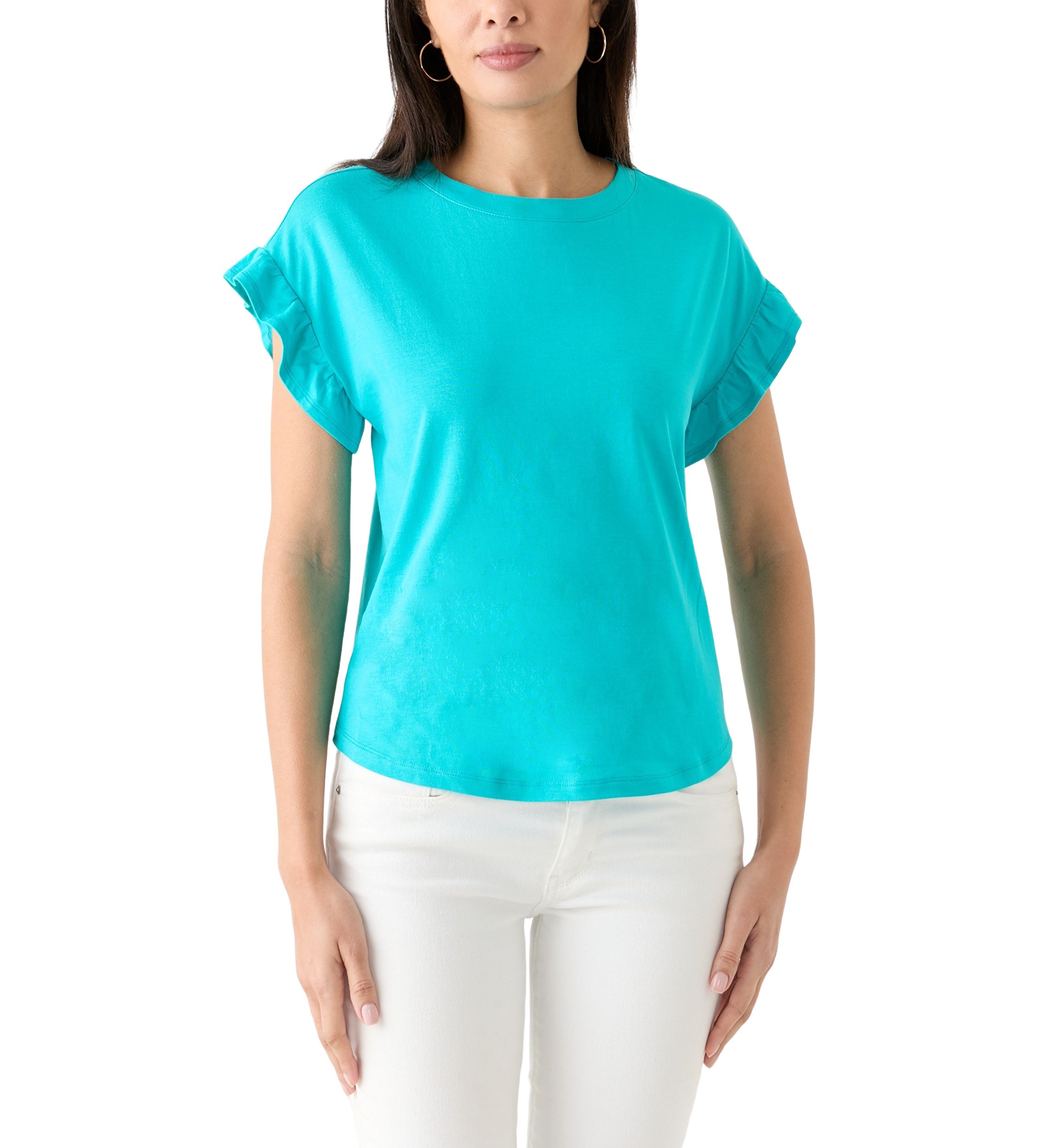 Womens Solid Ruffle Sleeve T-Shirt