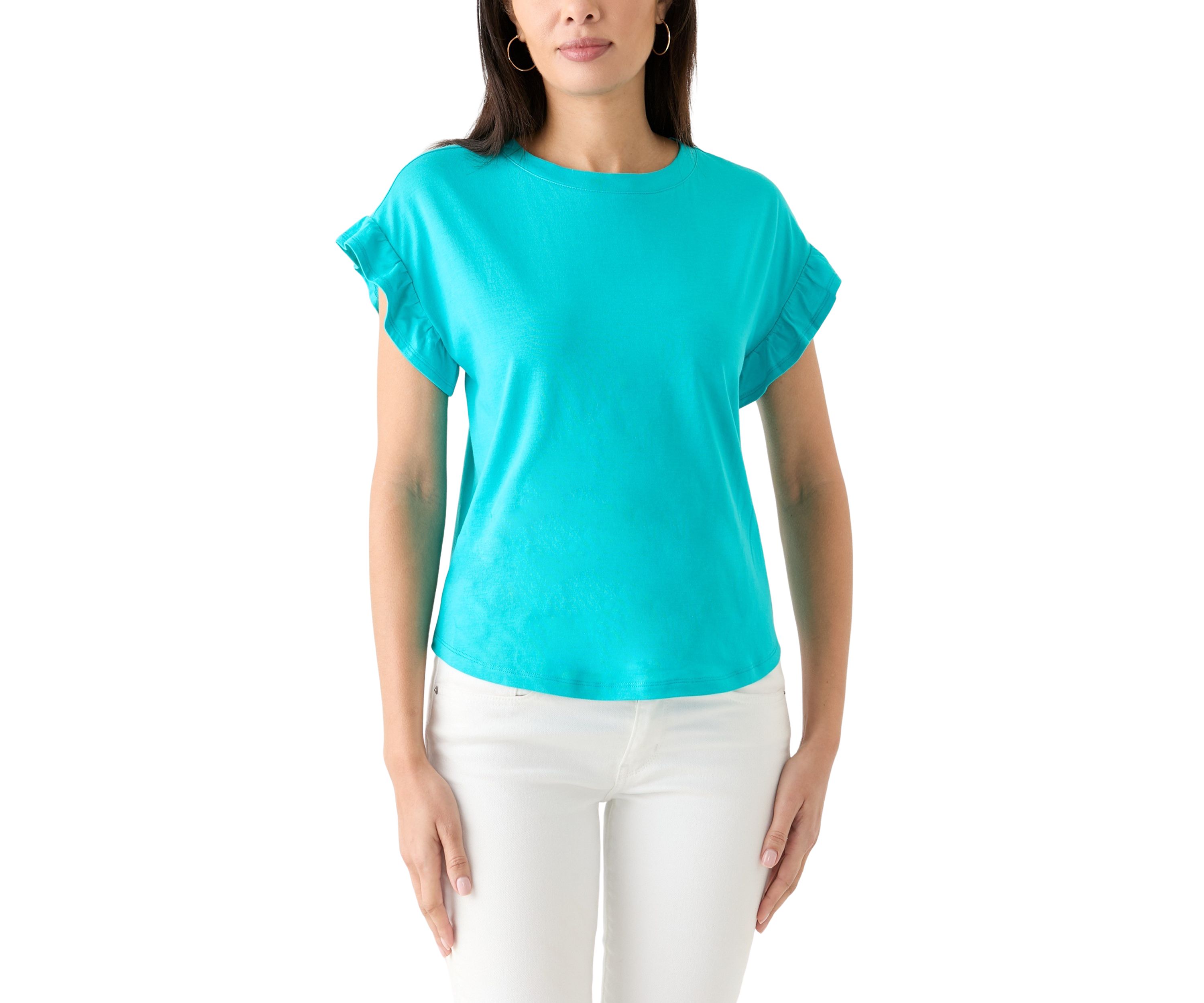 Womens Solid Ruffle Sleeve T-Shirt