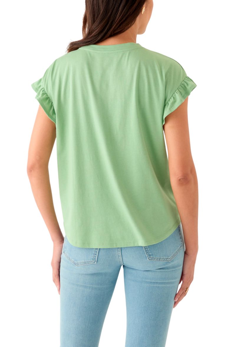 Womens Solid Ruffle Sleeve T-Shirt