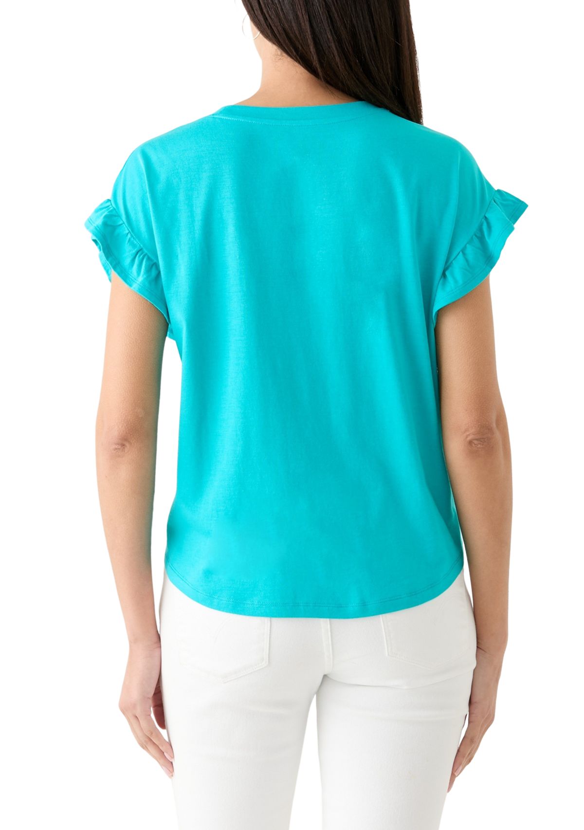 Womens Solid Ruffle Sleeve T-Shirt