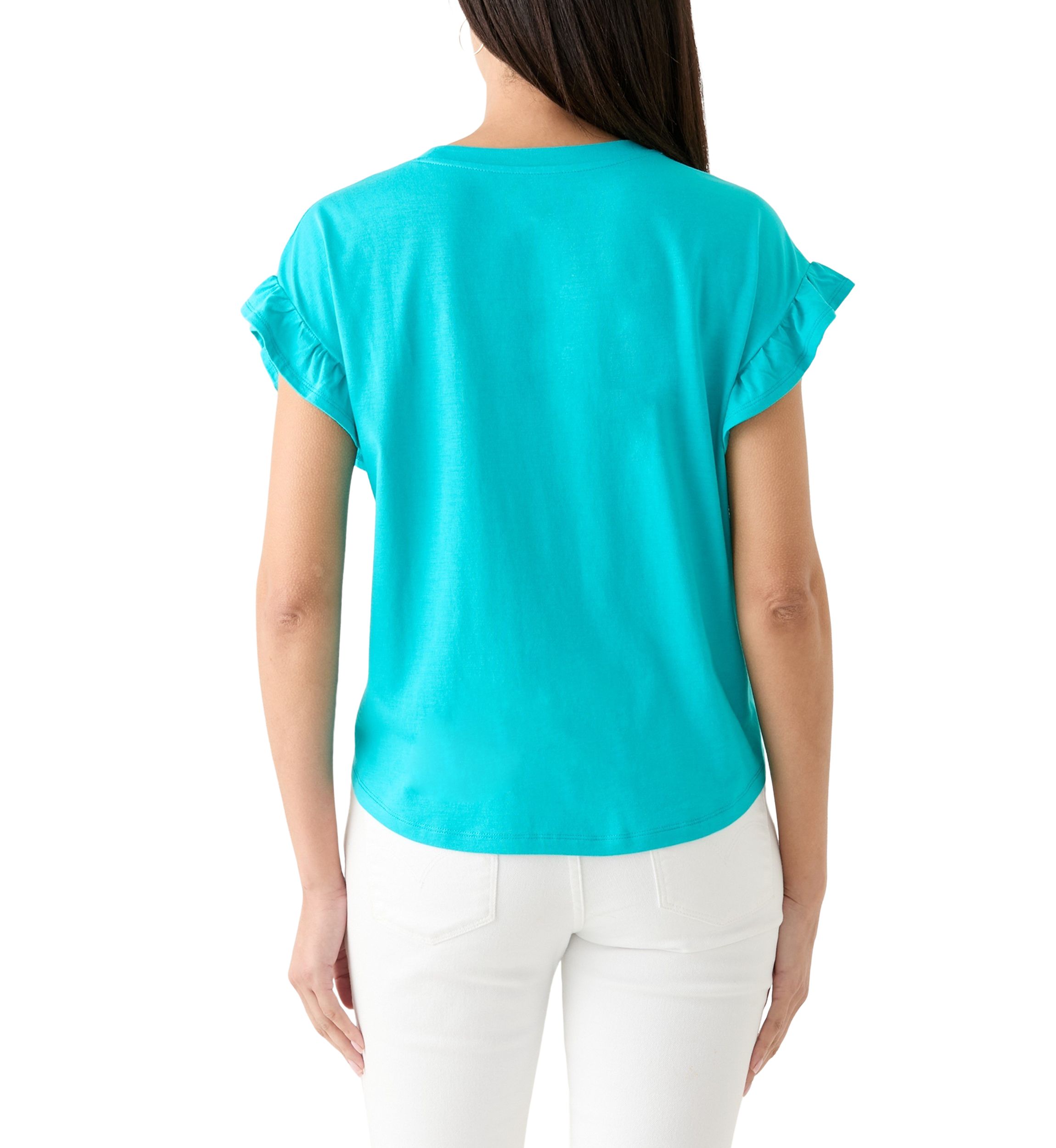 Womens Solid Ruffle Sleeve T-Shirt