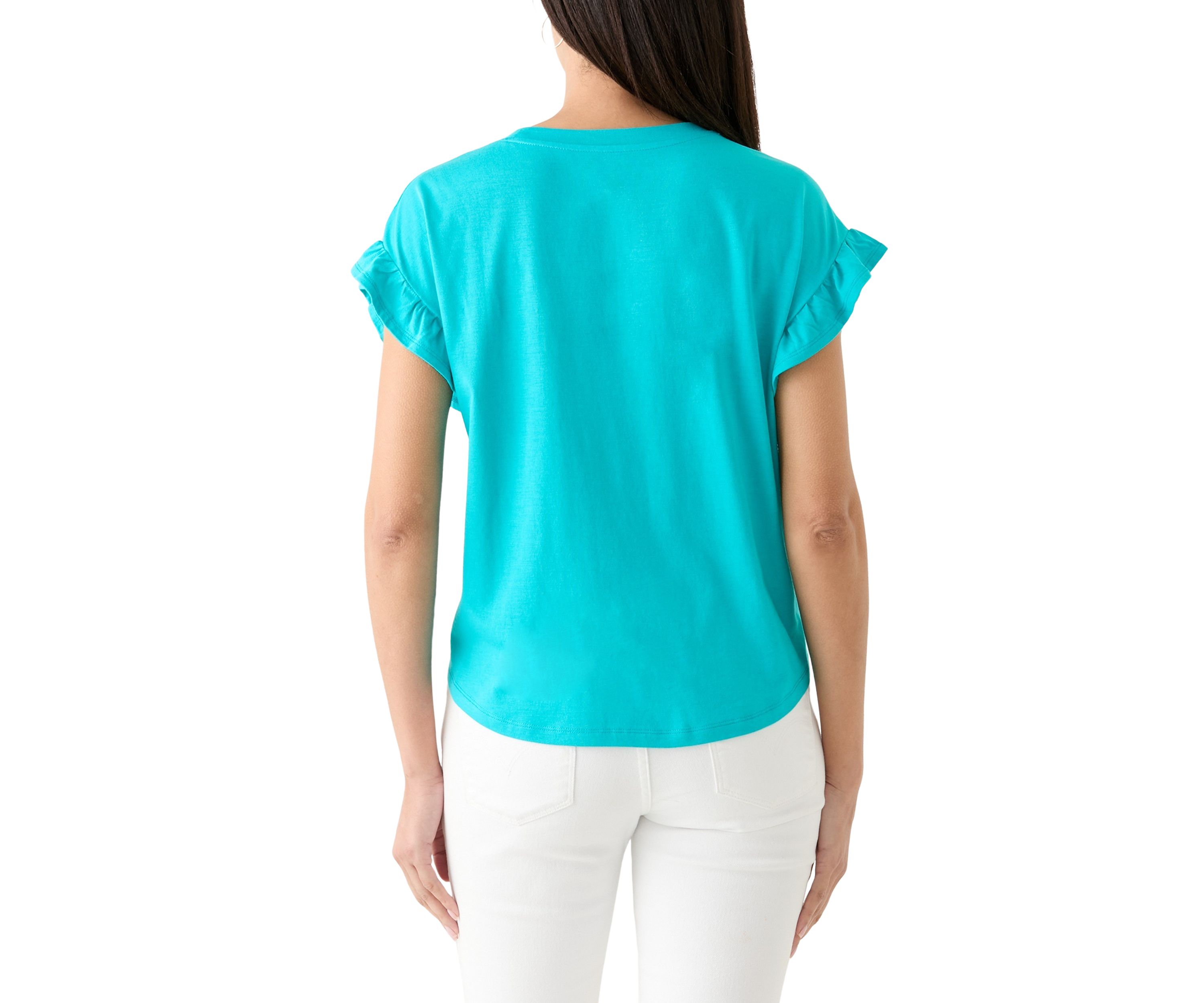 Womens Solid Ruffle Sleeve T-Shirt