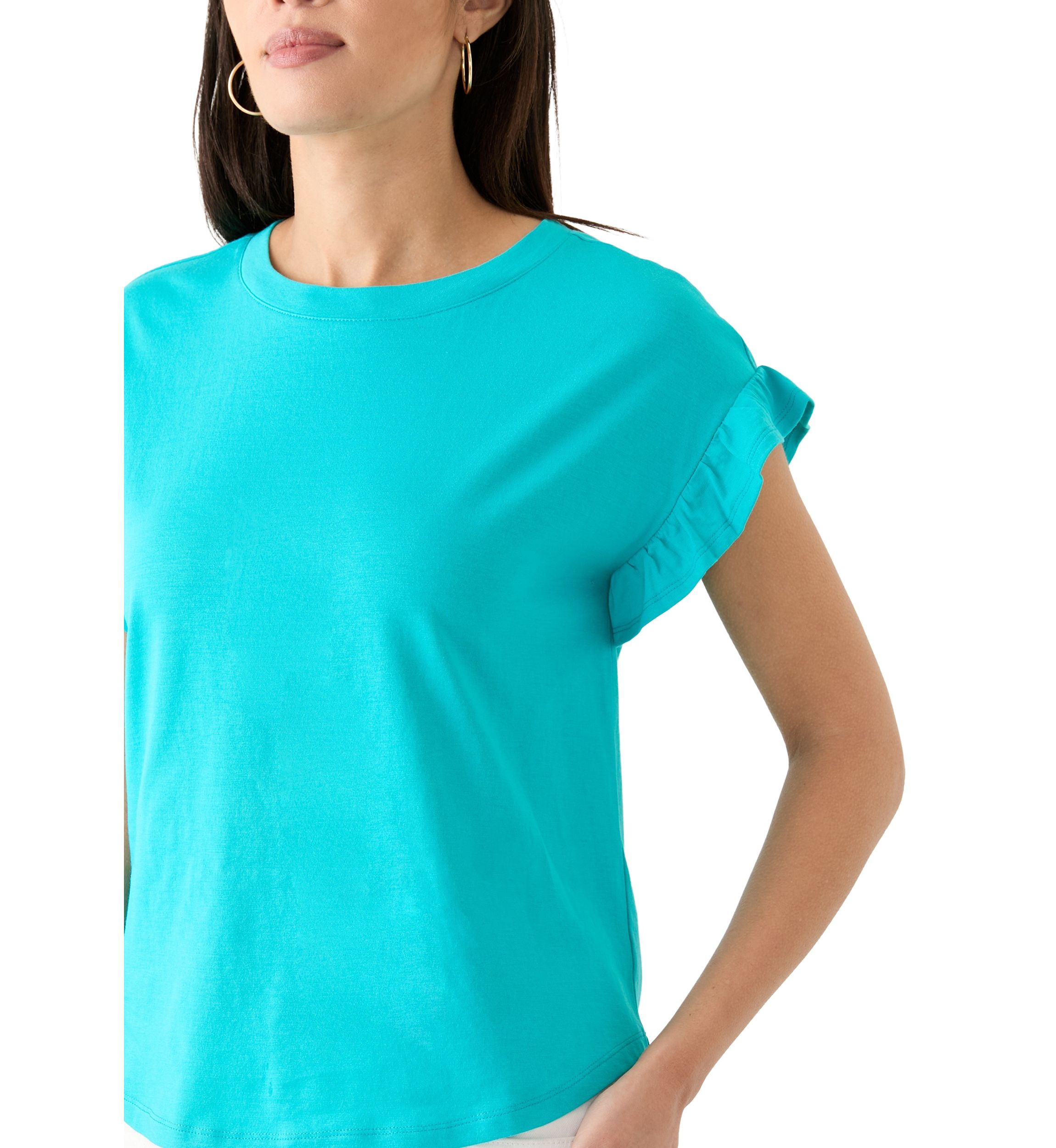 Womens Solid Ruffle Sleeve T-Shirt