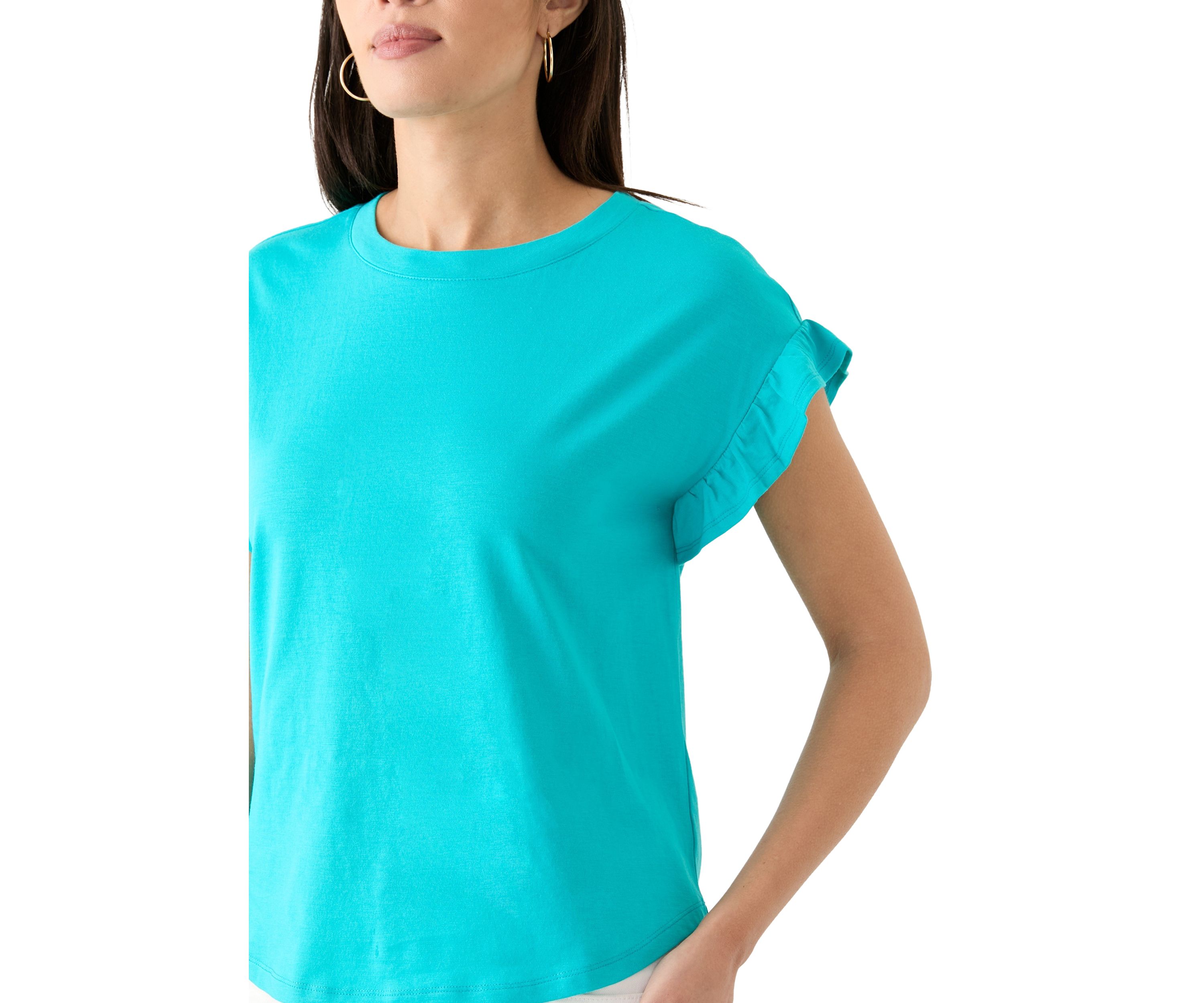 Womens Solid Ruffle Sleeve T-Shirt