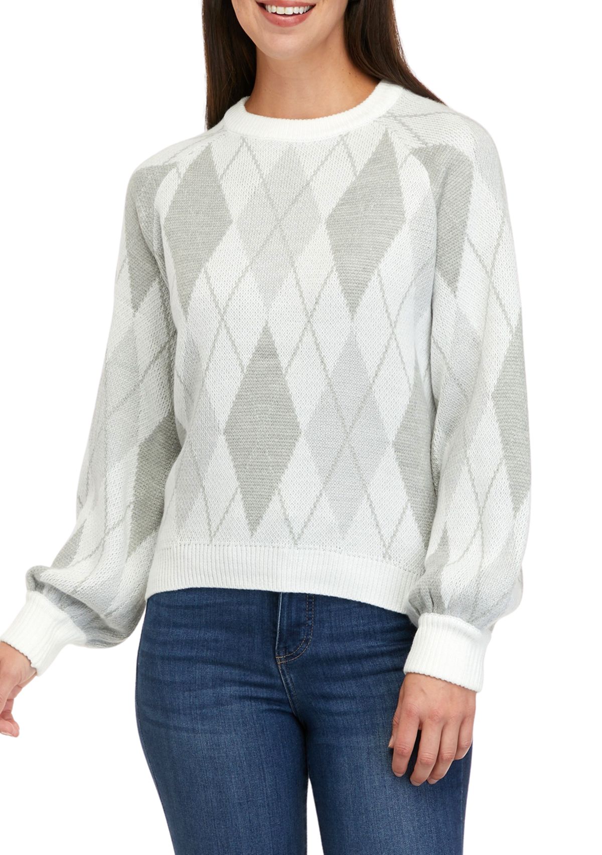 Petite Long Sleeve Argyle Sweater