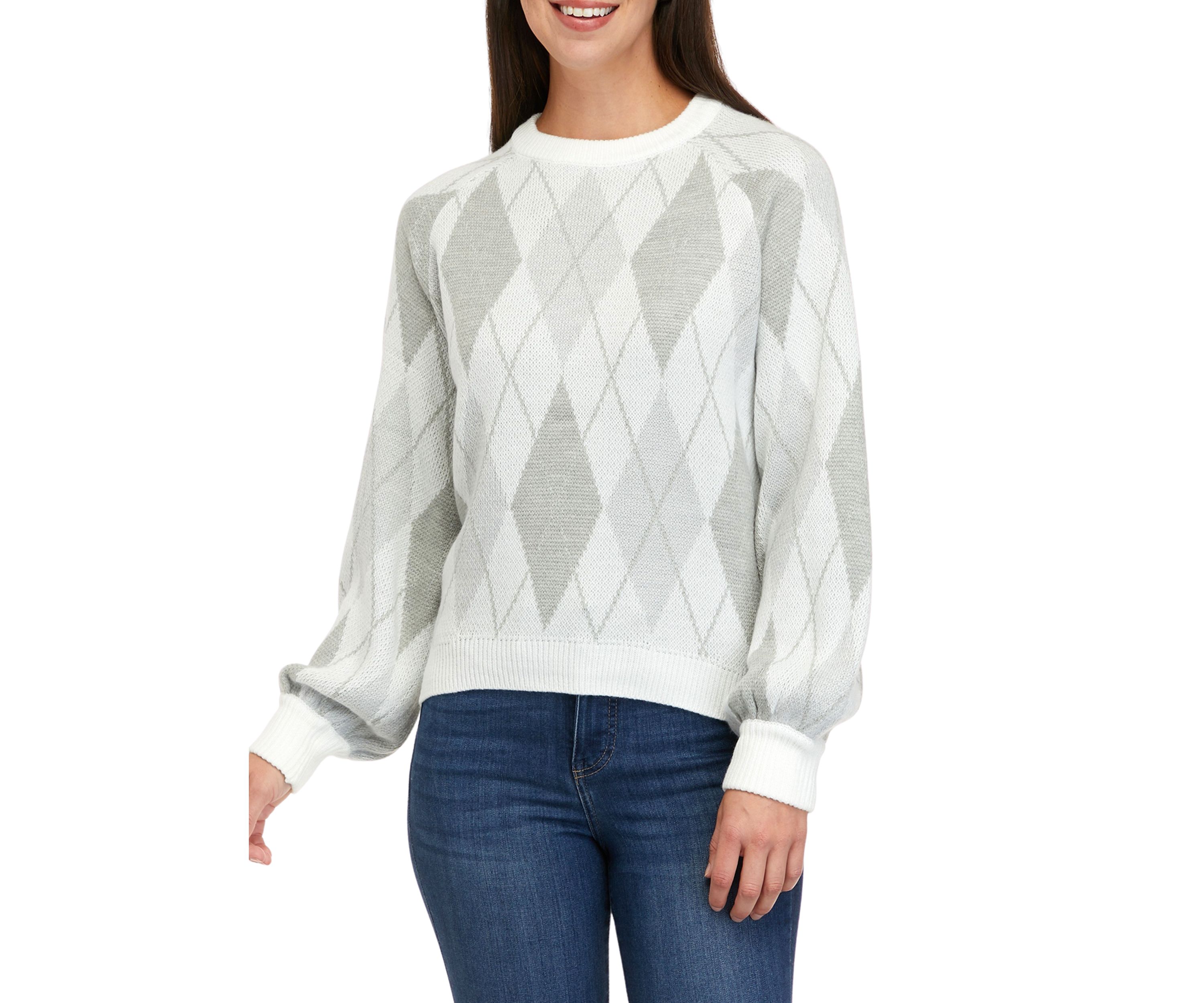 Petite Long Sleeve Argyle Sweater