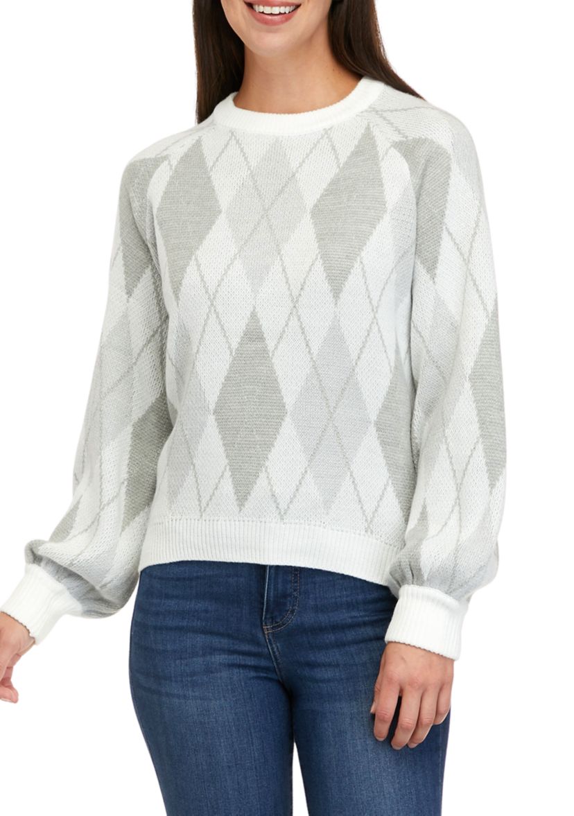 Petite Long Sleeve Argyle Sweater