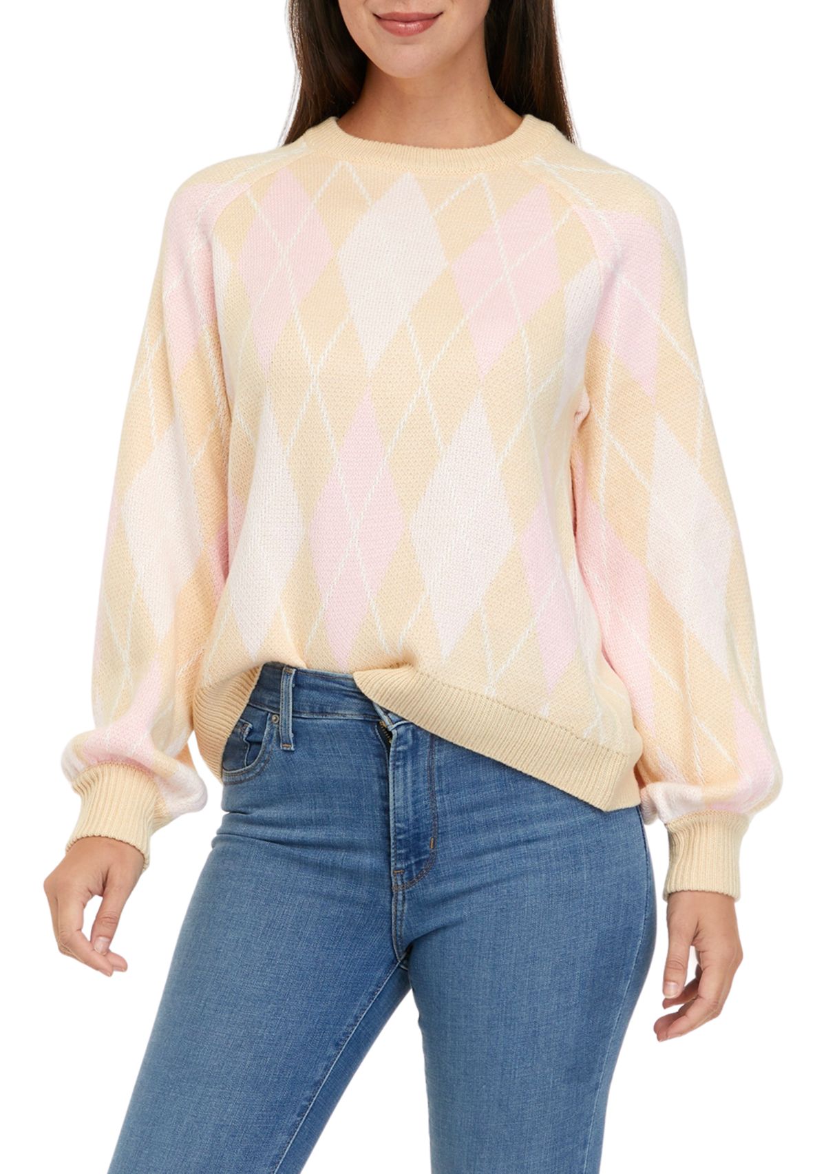 Petite Long Sleeve Argyle Sweater