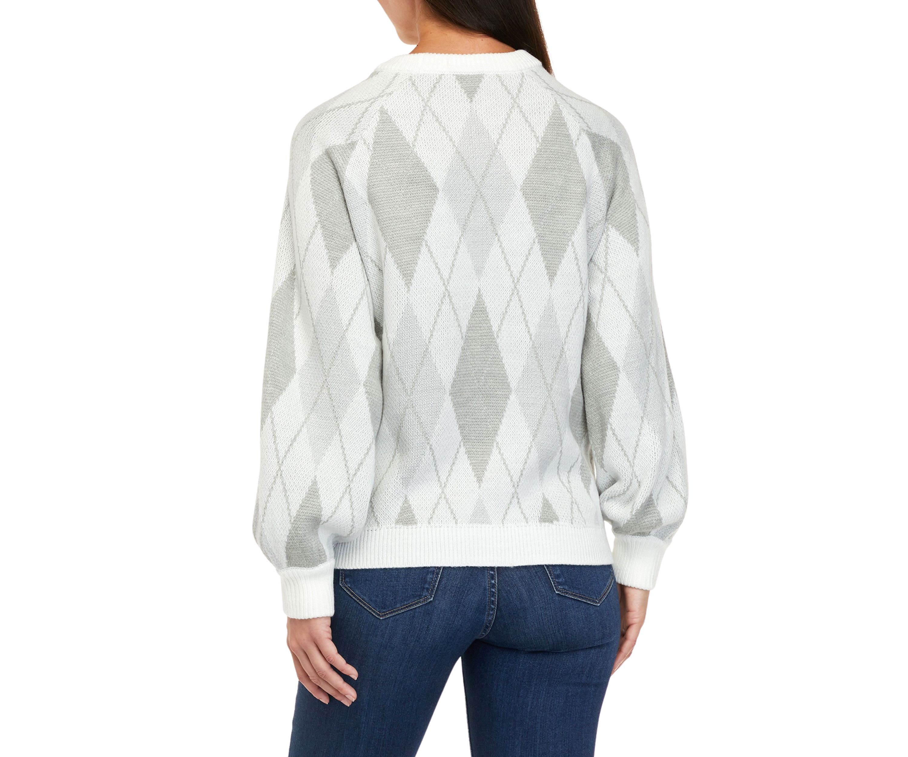 Petite Long Sleeve Argyle Sweater