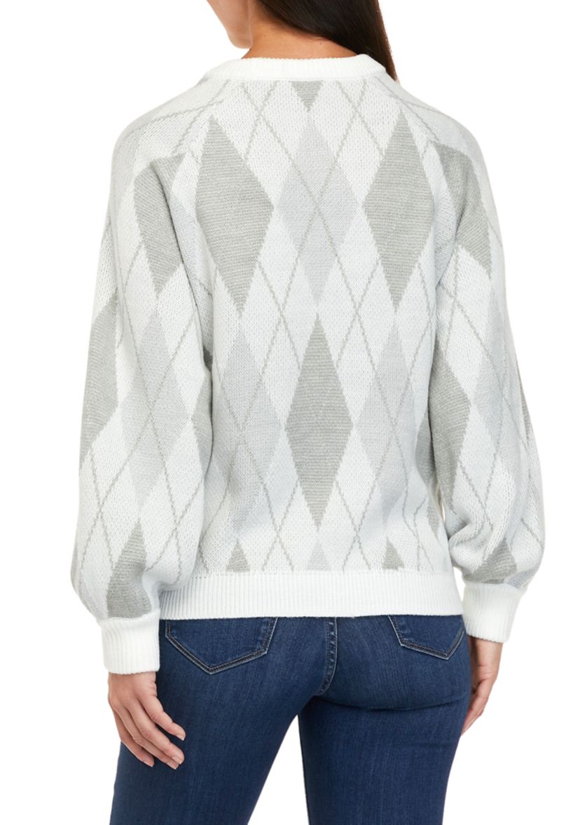 Petite Long Sleeve Argyle Sweater