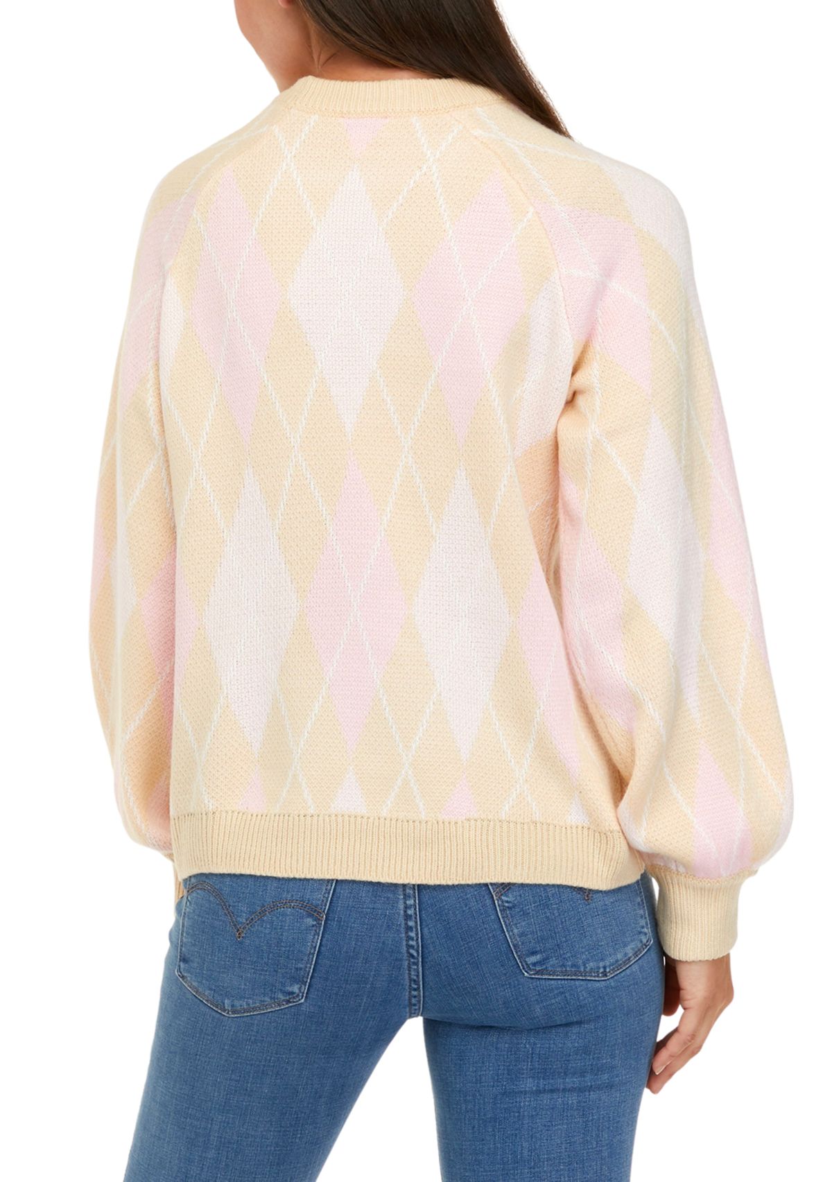 Petite Long Sleeve Argyle Sweater