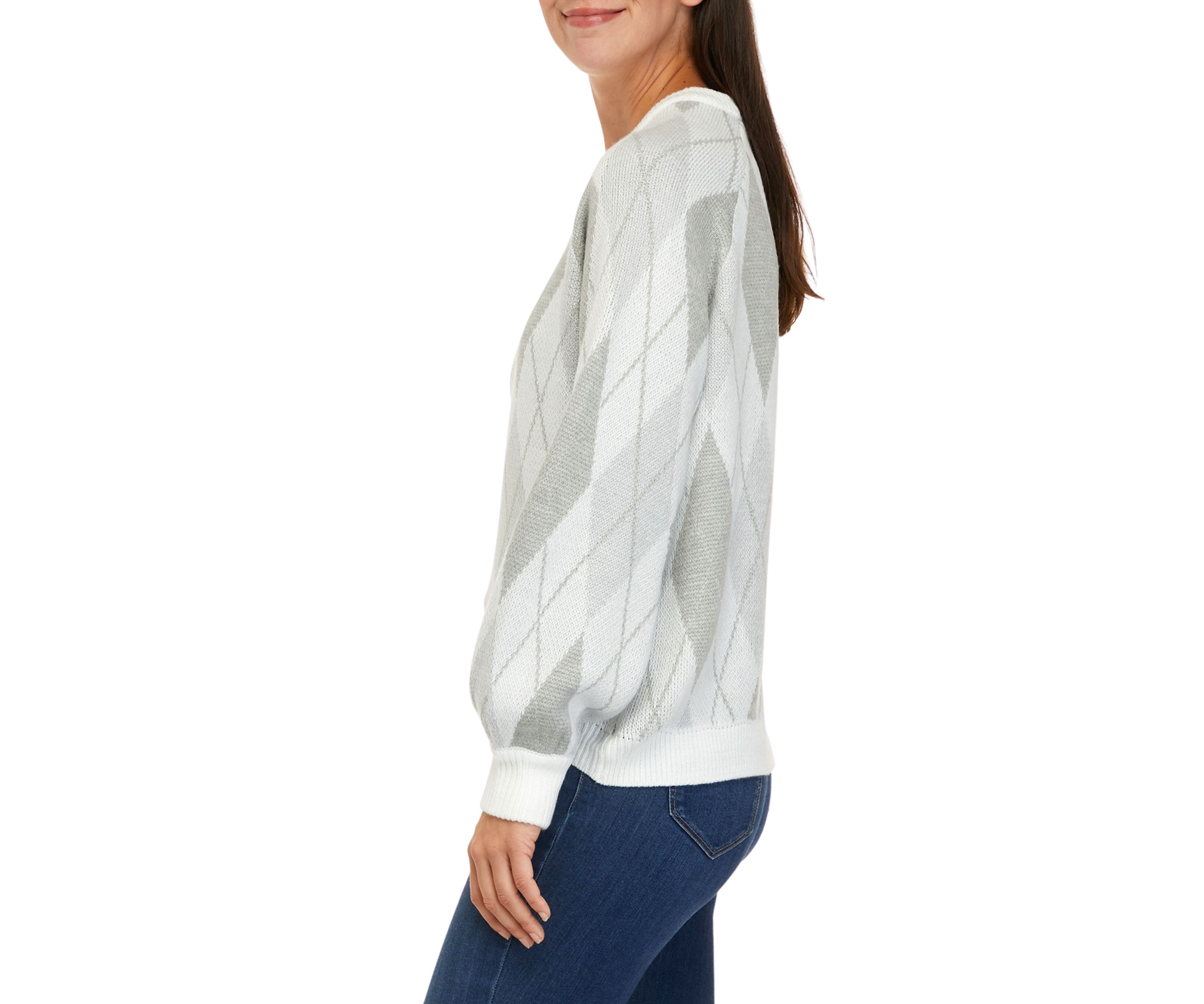 Petite Long Sleeve Argyle Sweater
