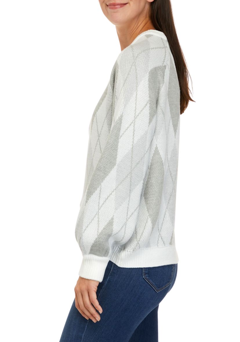 Petite Long Sleeve Argyle Sweater