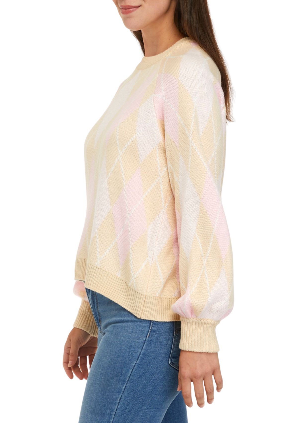 Petite Long Sleeve Argyle Sweater