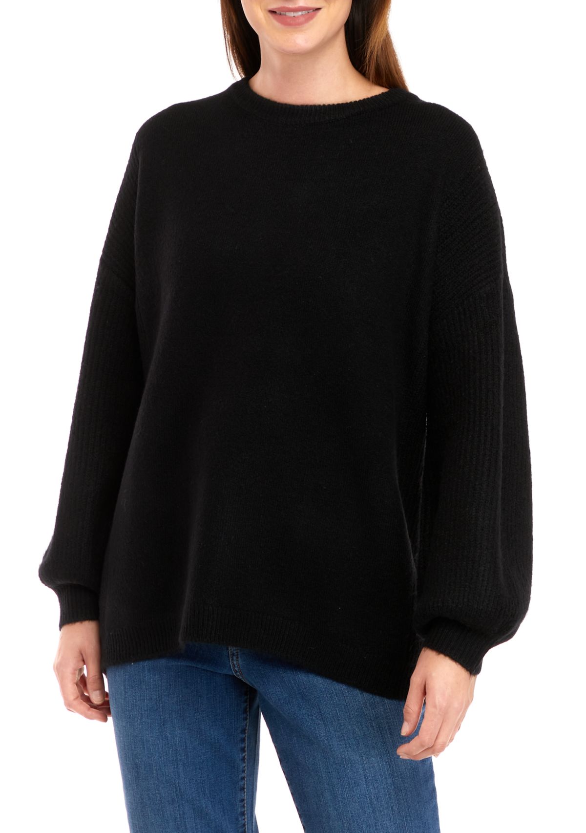 Petite Long Sleeve Crew Neck Tunic Sweater