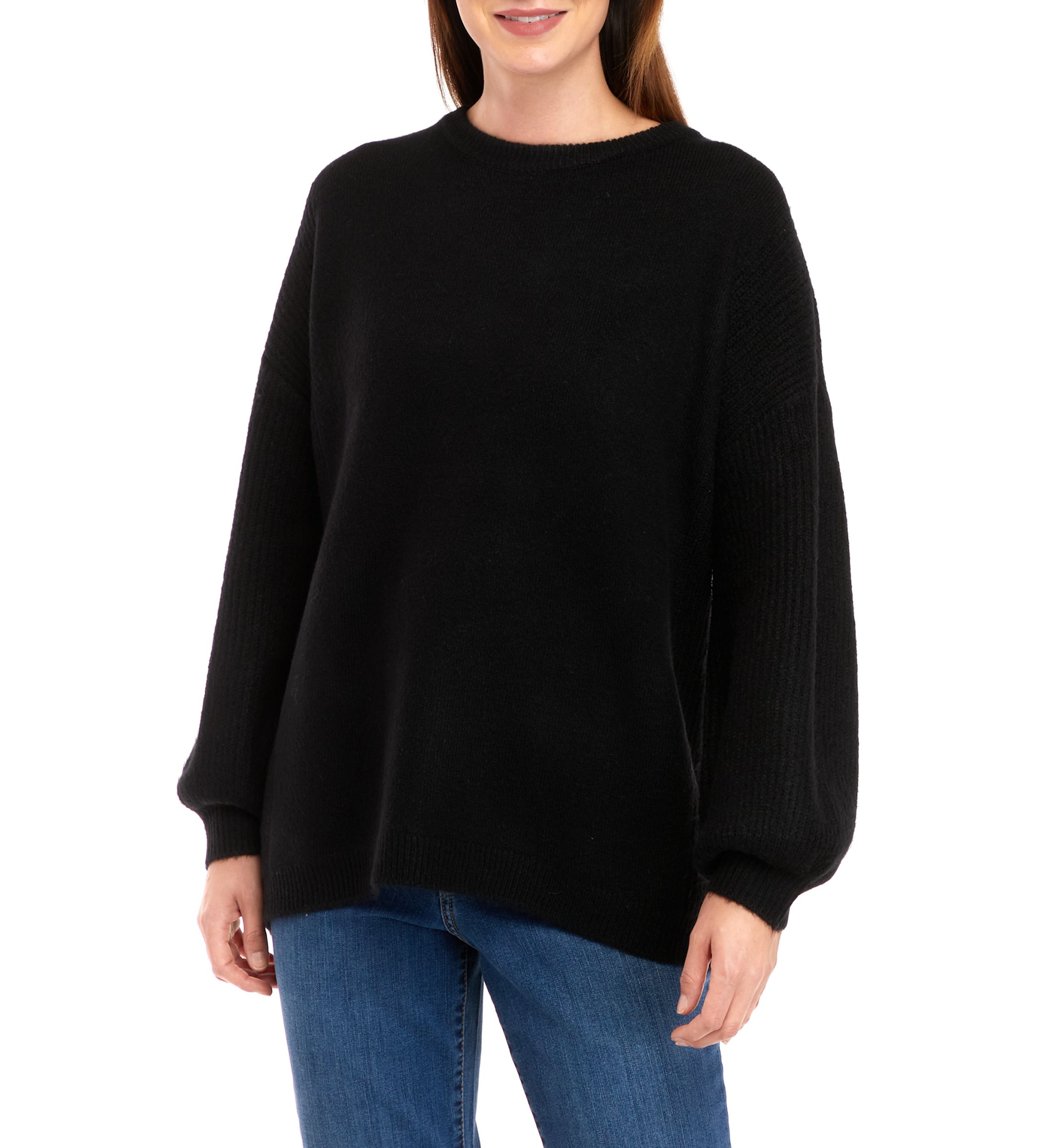 Petite Long Sleeve Crew Neck Tunic Sweater