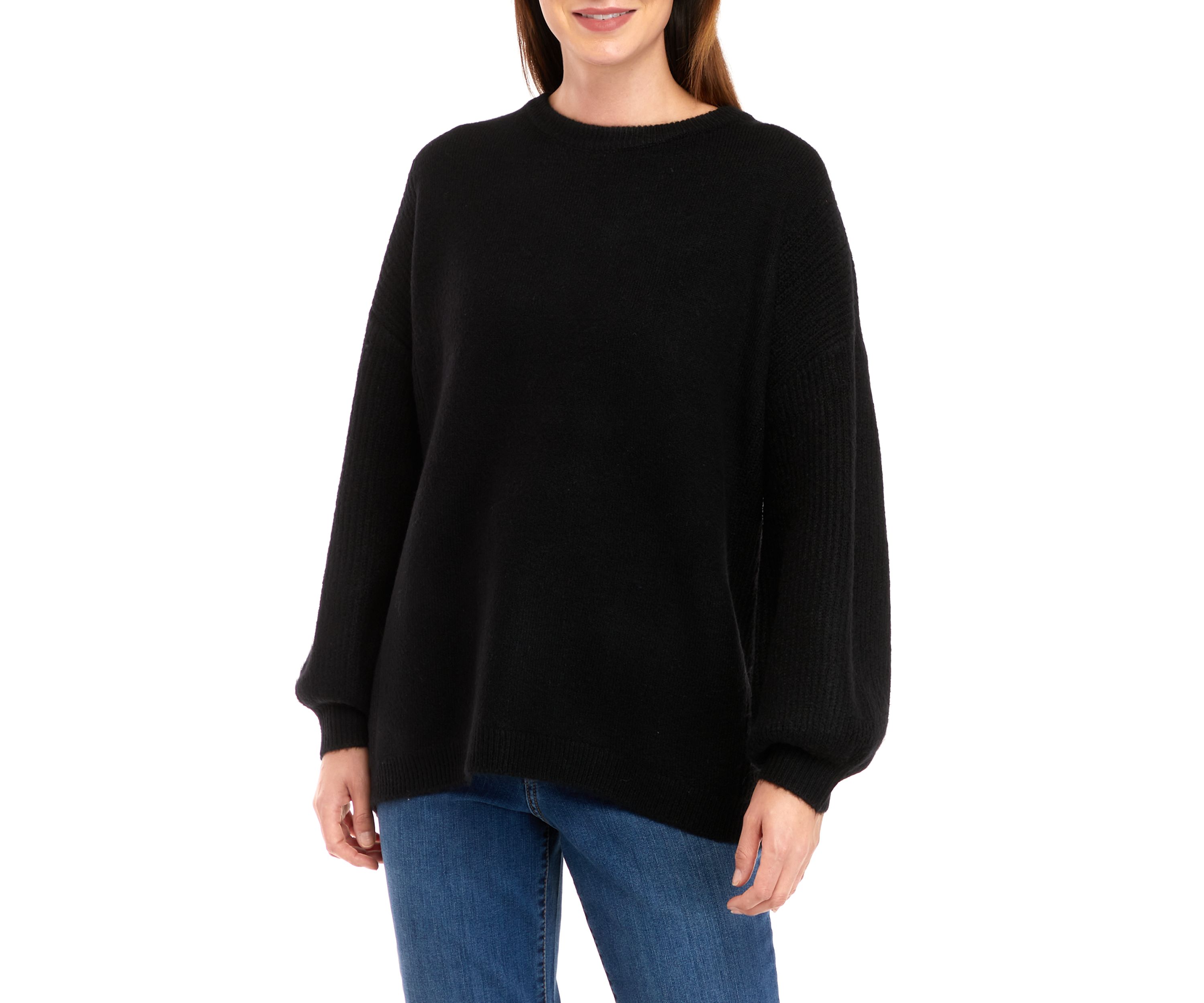 Petite Long Sleeve Crew Neck Tunic Sweater