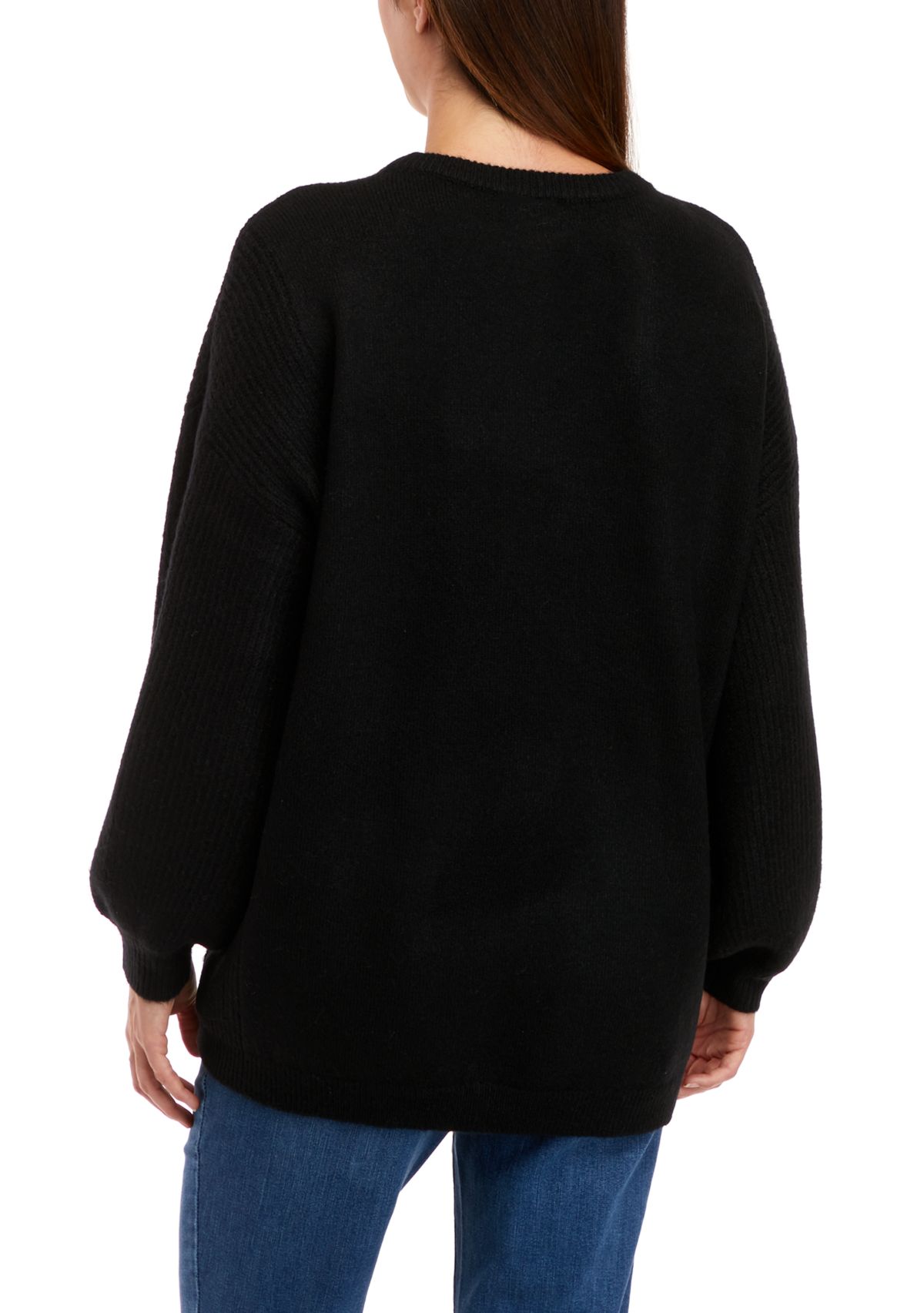 Petite Long Sleeve Crew Neck Tunic Sweater