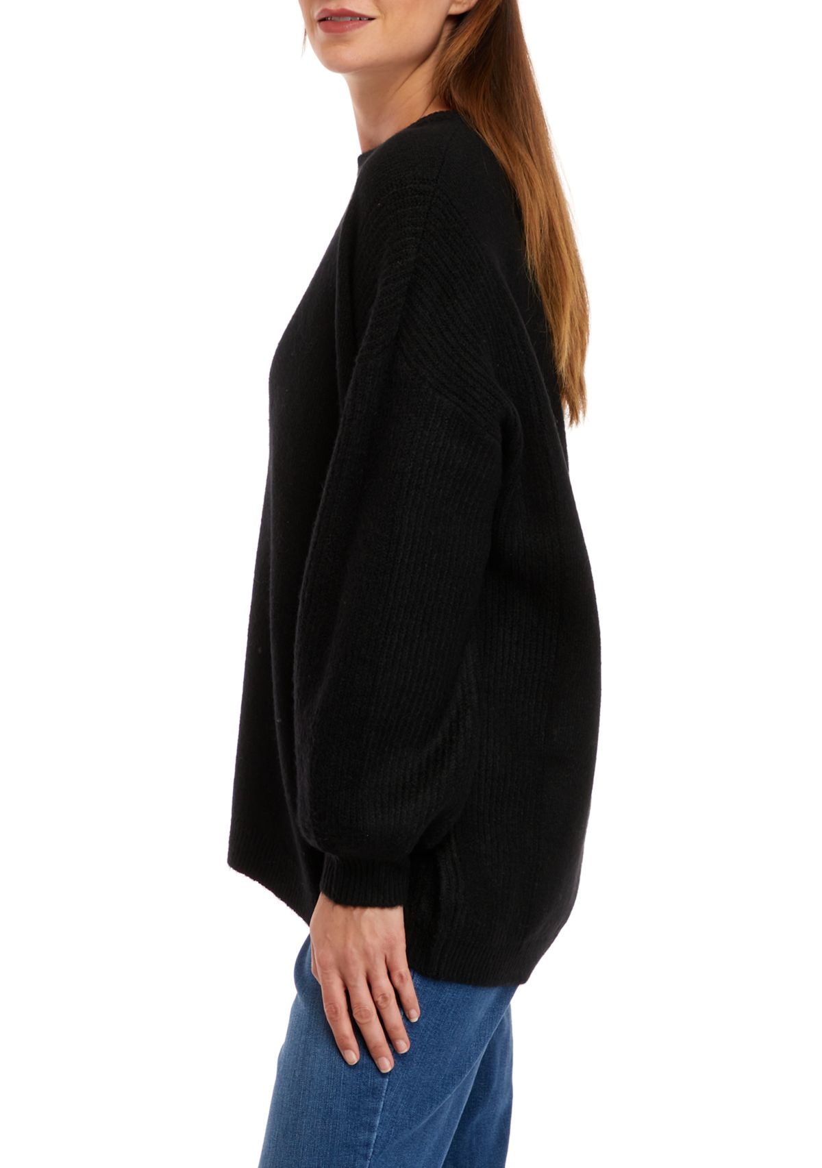 Petite Long Sleeve Crew Neck Tunic Sweater