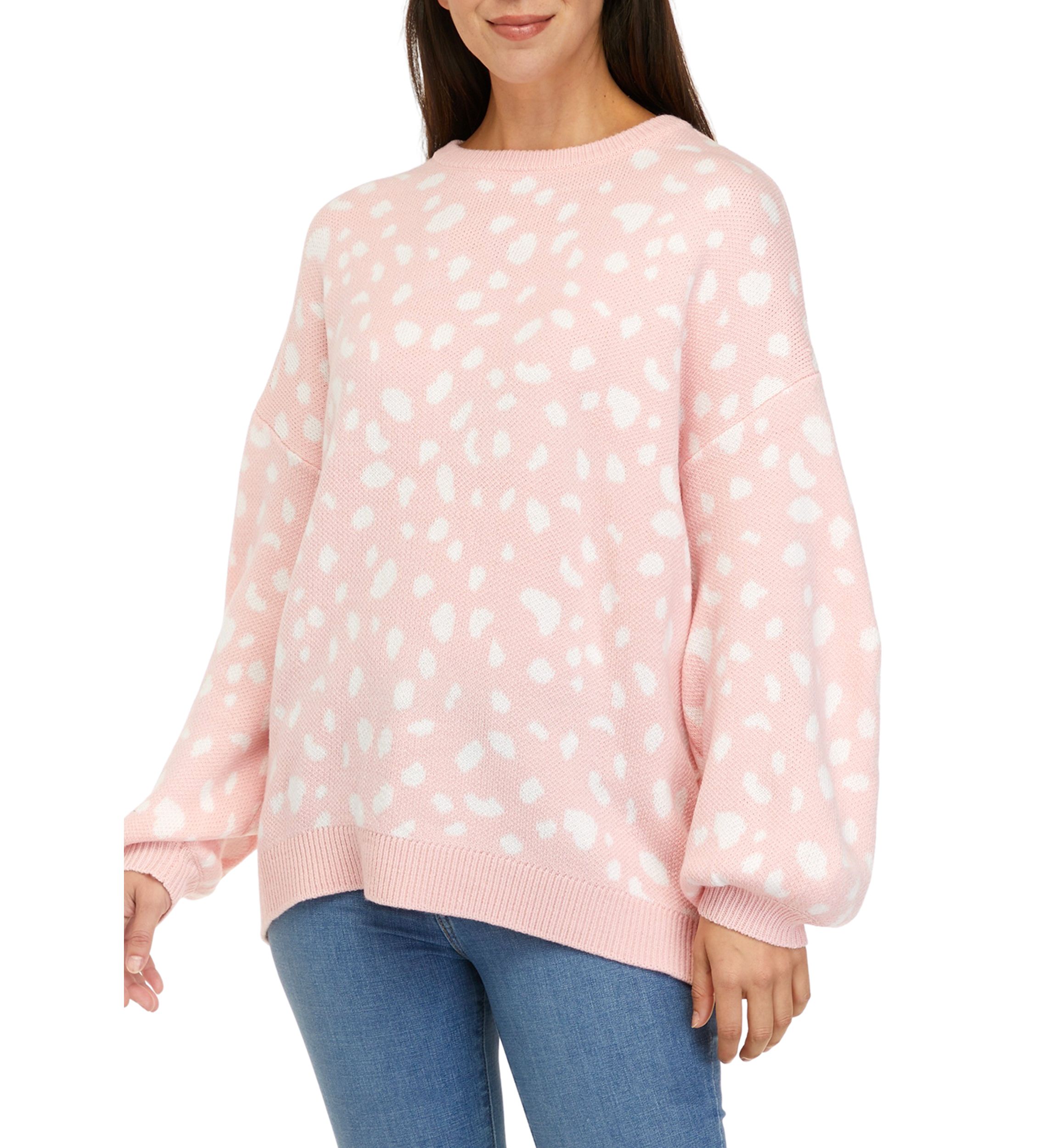 Petite Long Sleeve Crew Tunic Jacquard Sweater