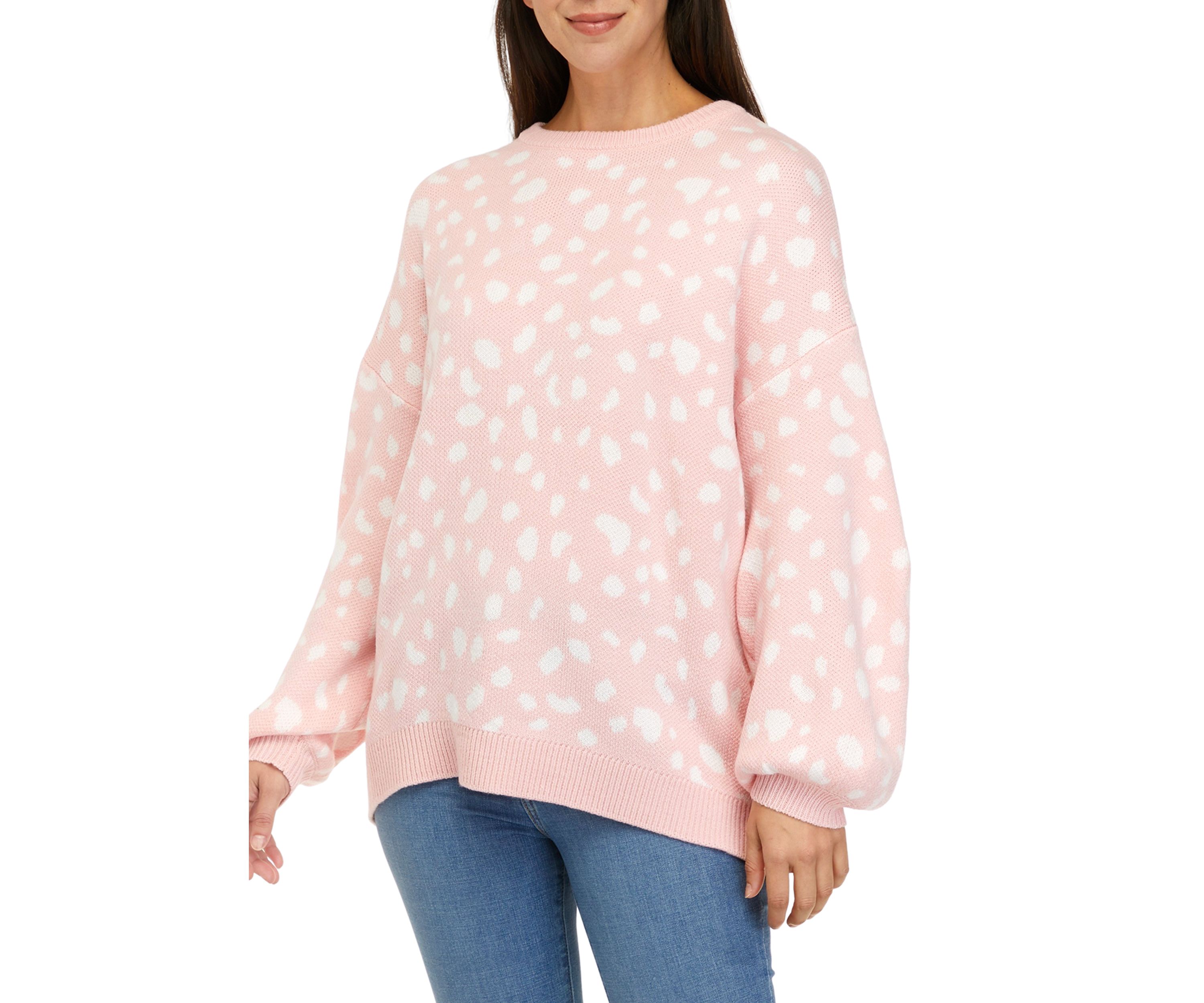 Petite Long Sleeve Crew Tunic Jacquard Sweater