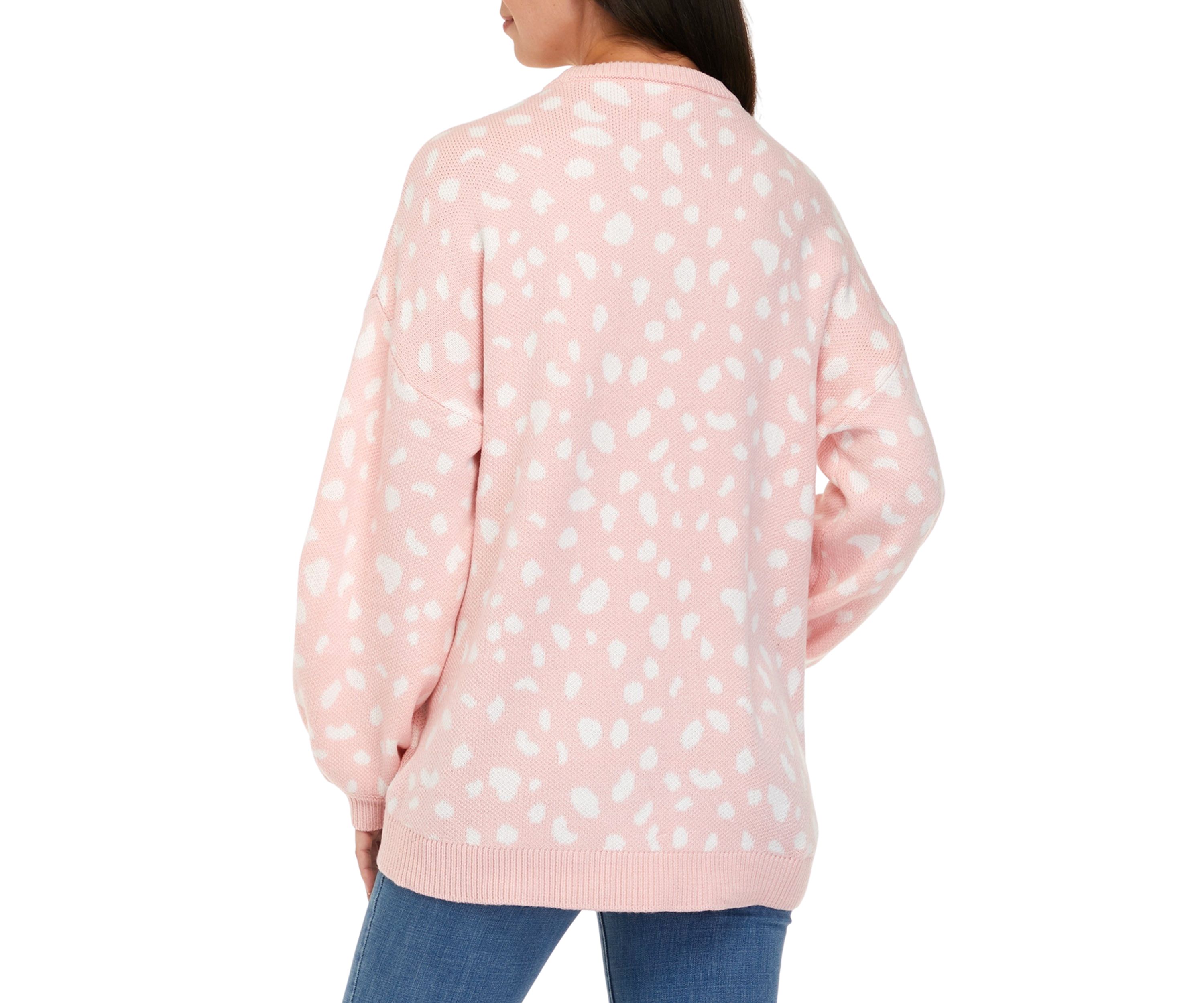 Petite Long Sleeve Crew Tunic Jacquard Sweater
