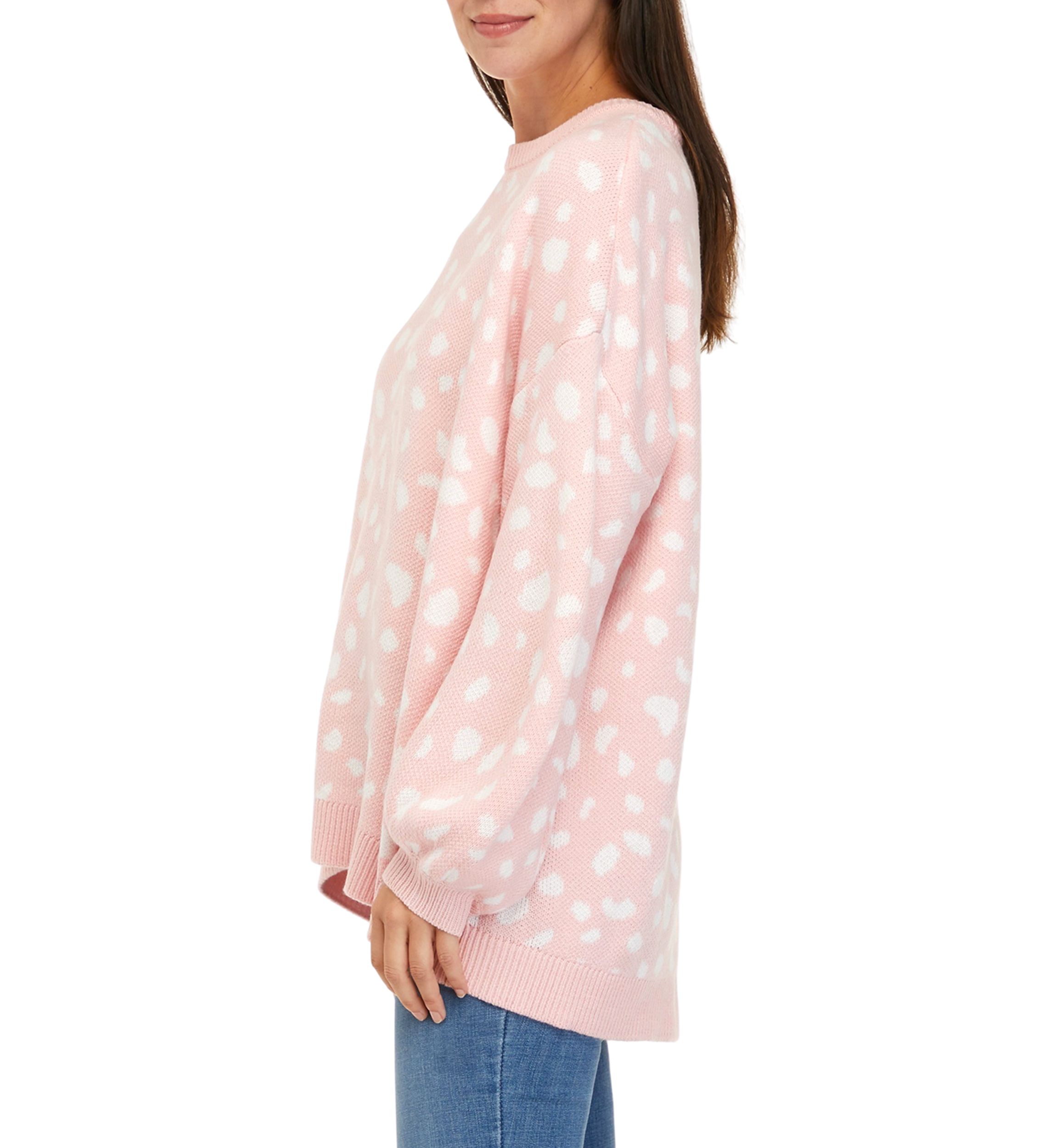 Petite Long Sleeve Crew Tunic Jacquard Sweater