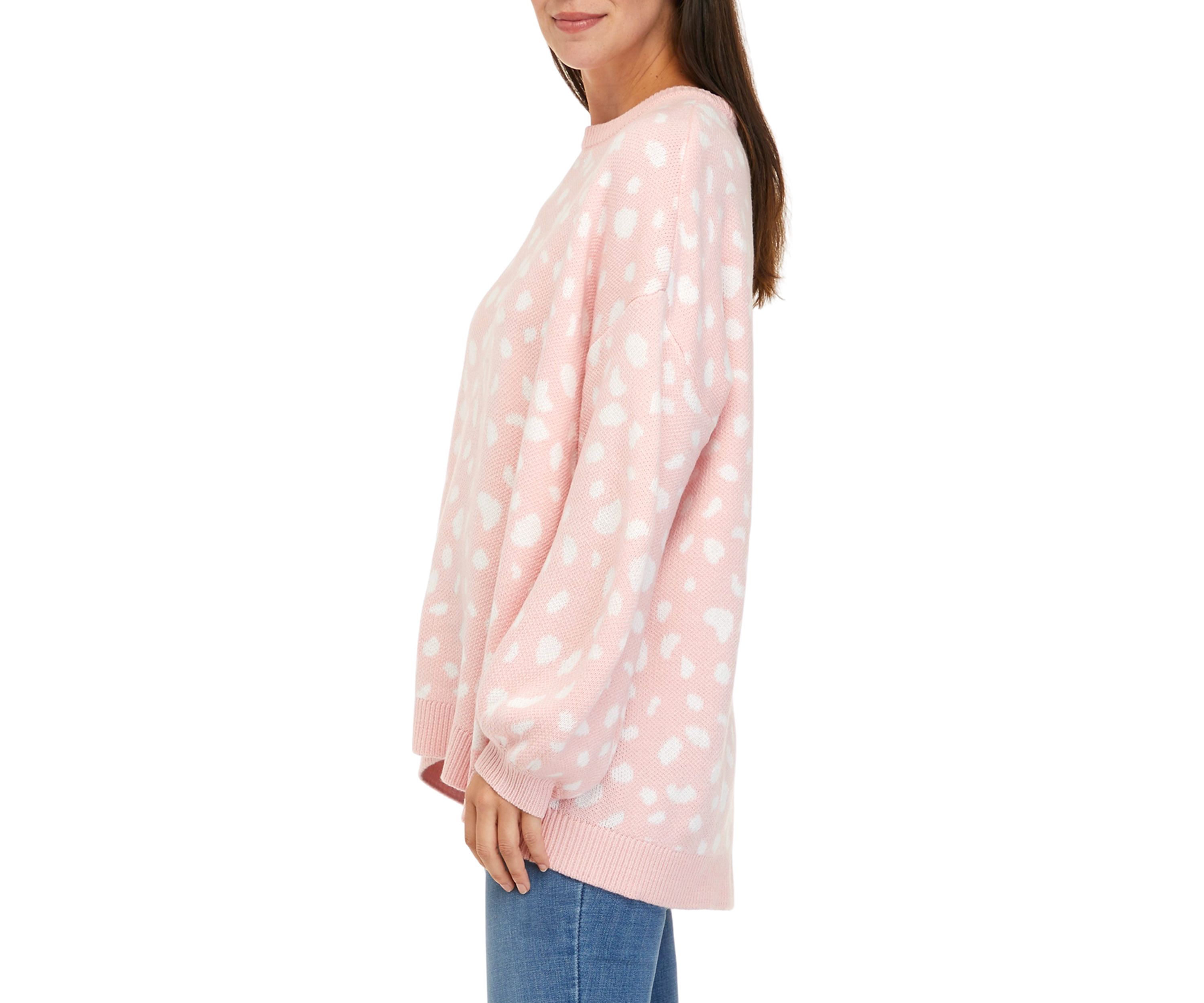 Petite Long Sleeve Crew Tunic Jacquard Sweater