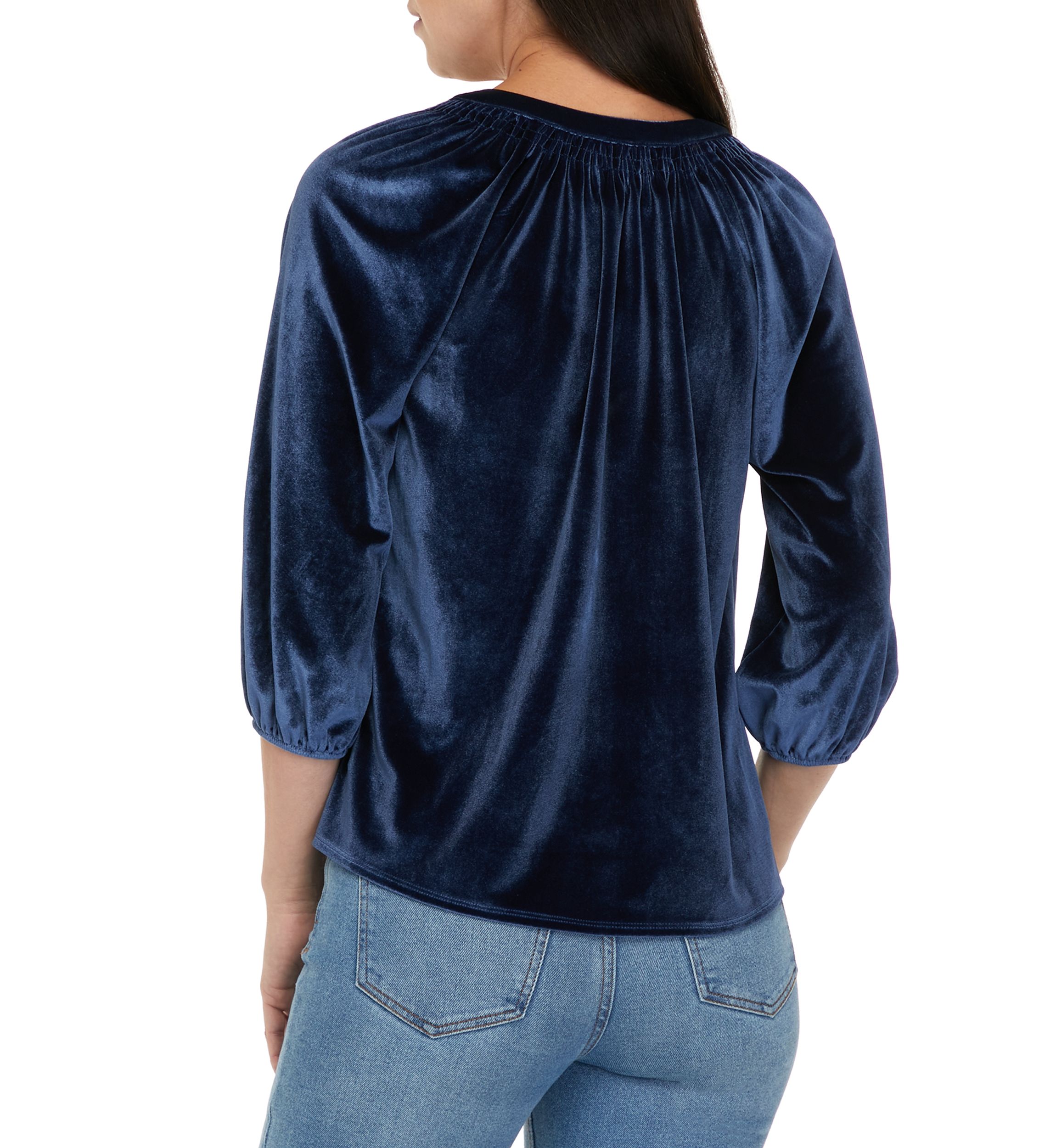 Petite 3/4 Sleeve Velvet Peasant Top