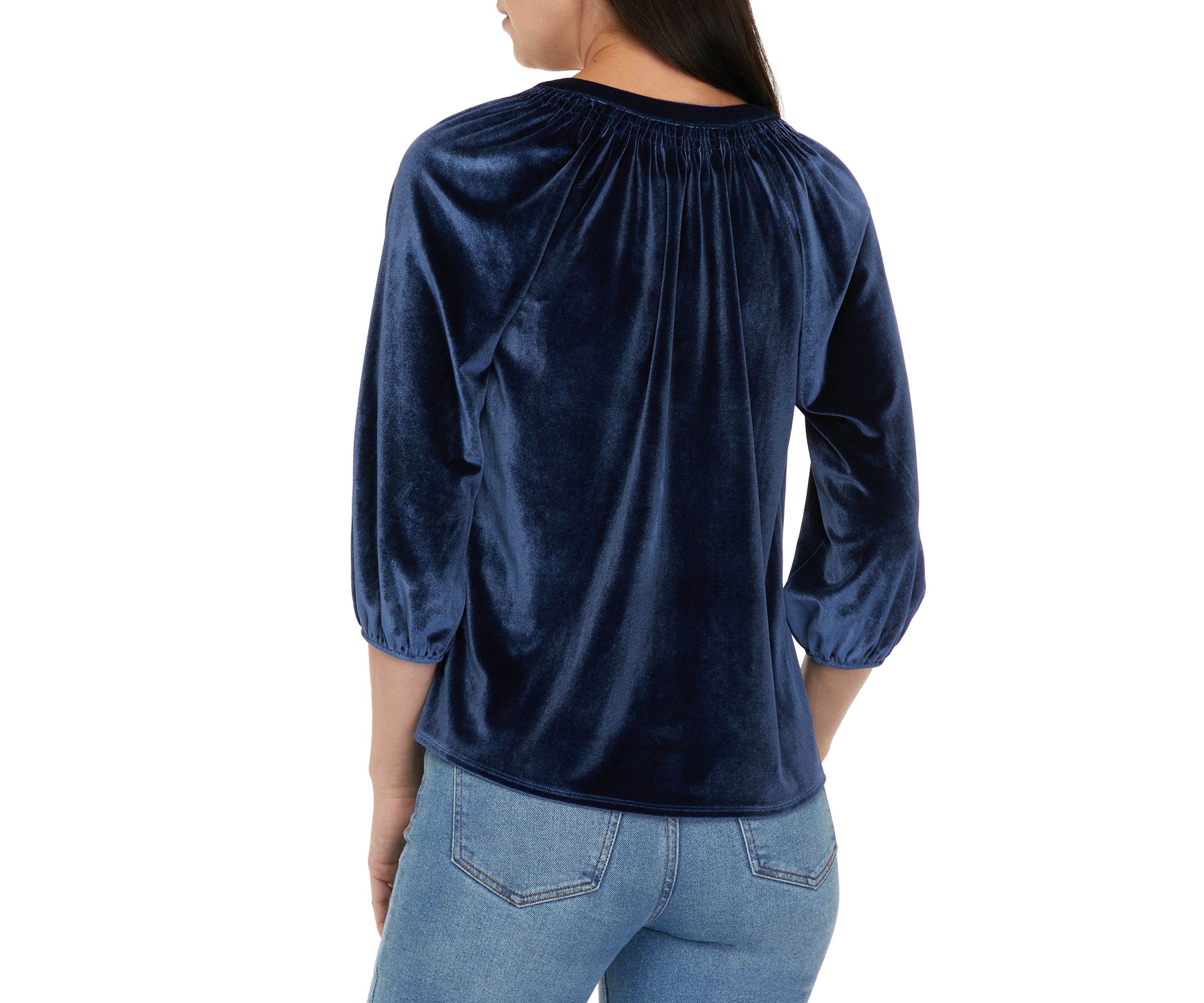 Petite 3/4 Sleeve Velvet Peasant Top
