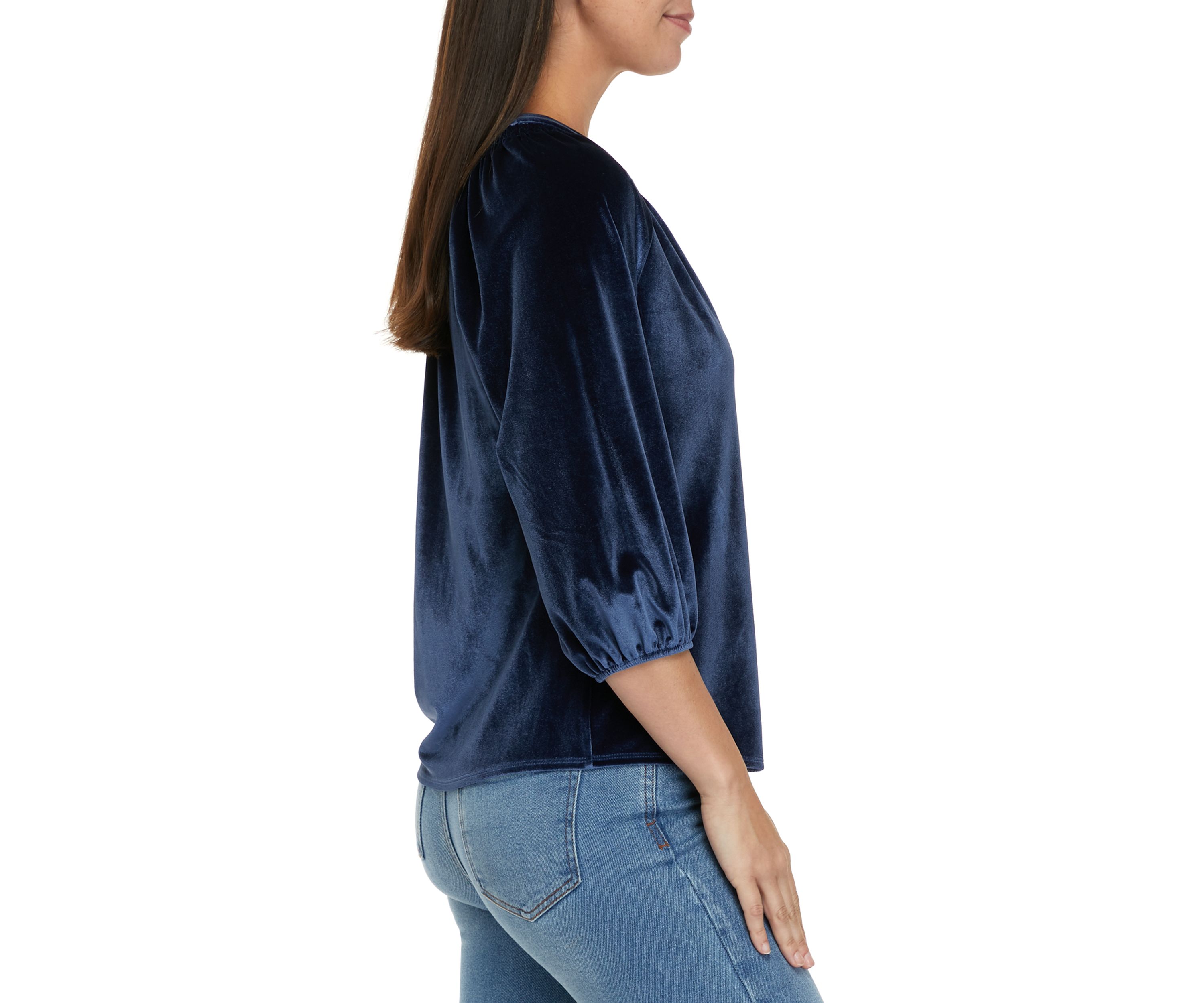 Petite 3/4 Sleeve Velvet Peasant Top
