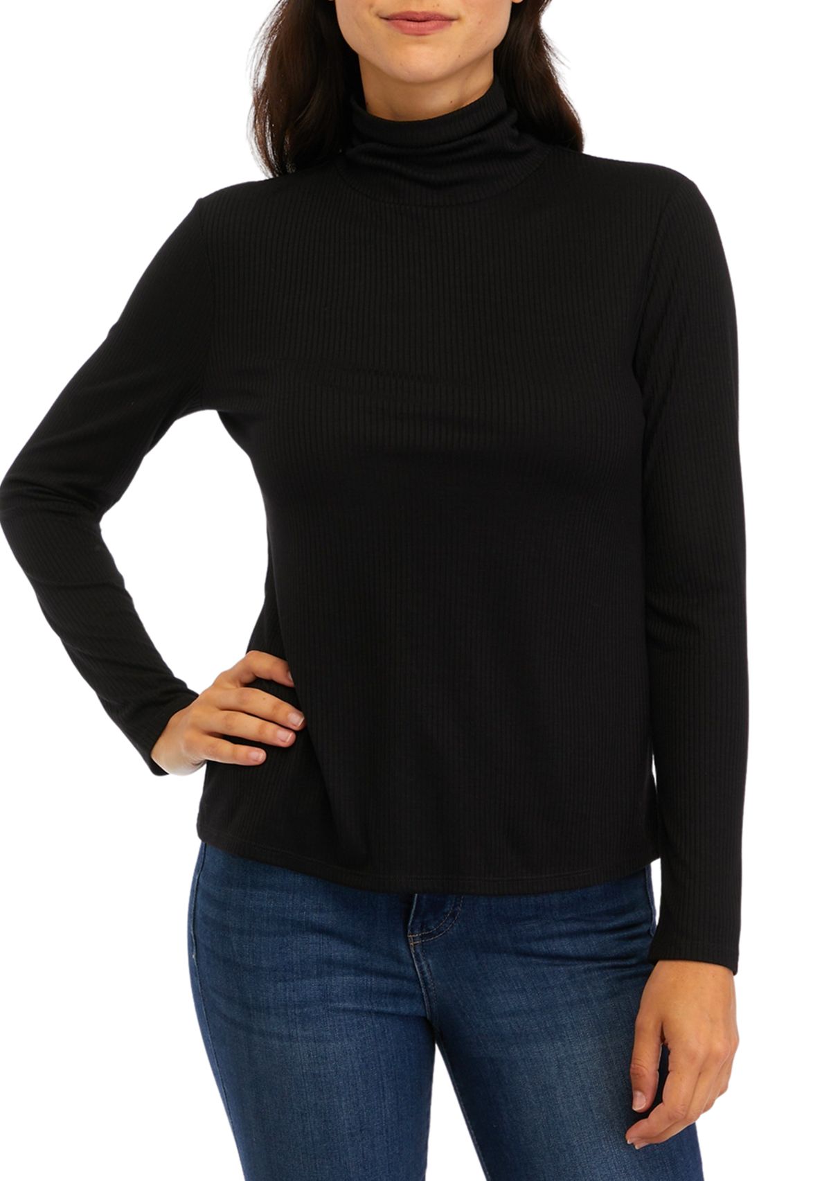 Petite Long Sleeve Ribbed Turtleneck Sweater 