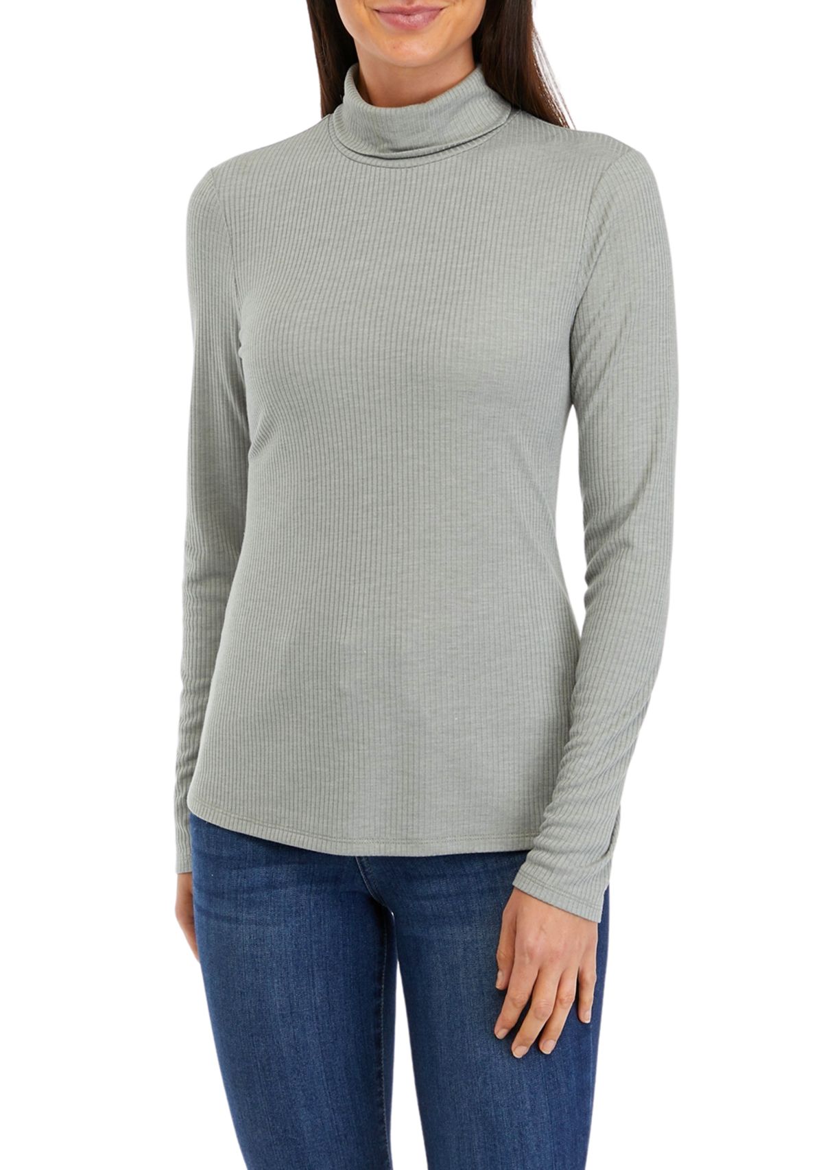 Petite Long Sleeve Ribbed Turtleneck Top