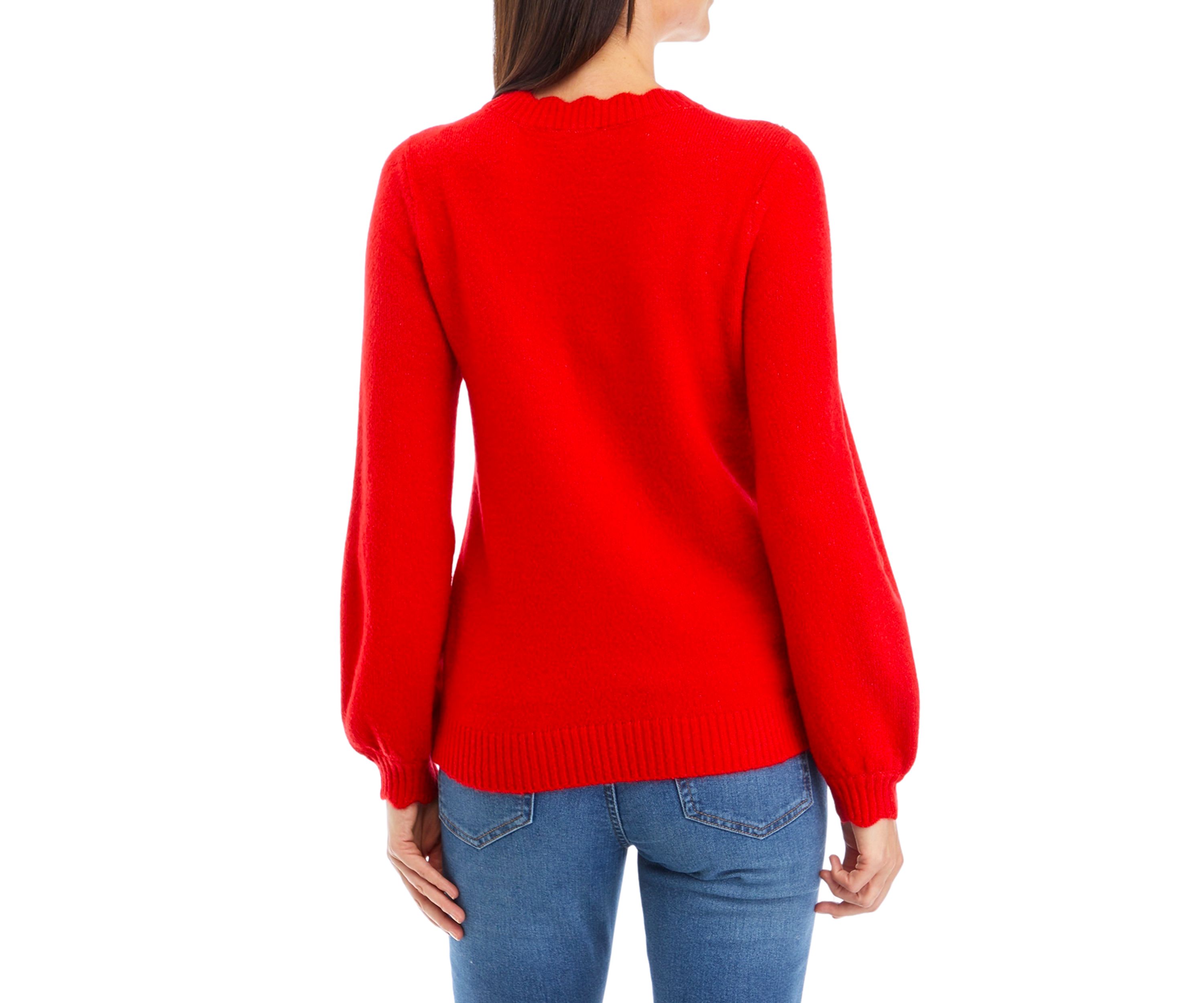 Petite Button Shoulder Crew Neck Sweater