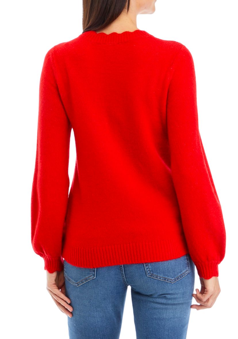 Petite Button Shoulder Crew Neck Sweater