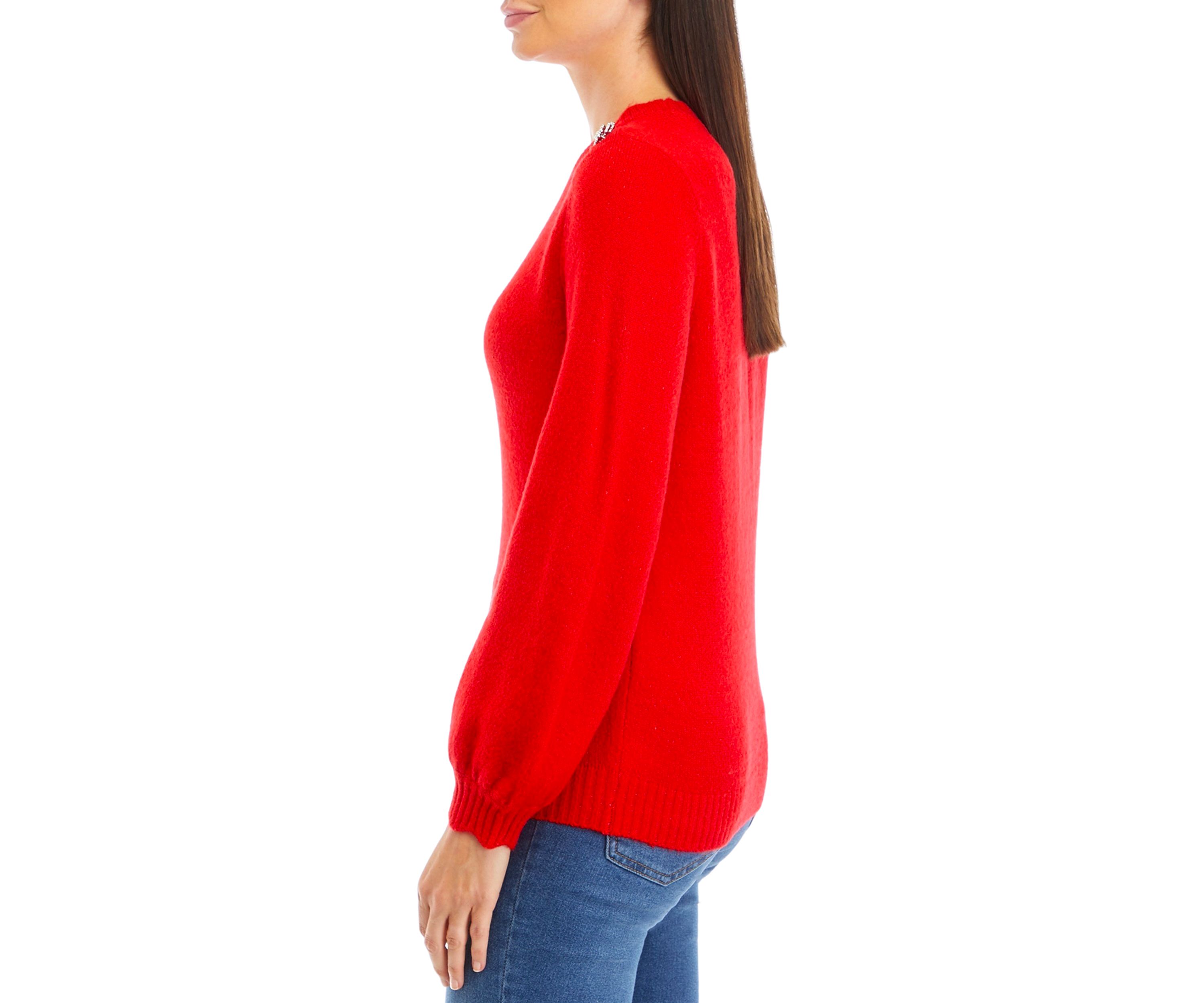 Petite Button Shoulder Crew Neck Sweater
