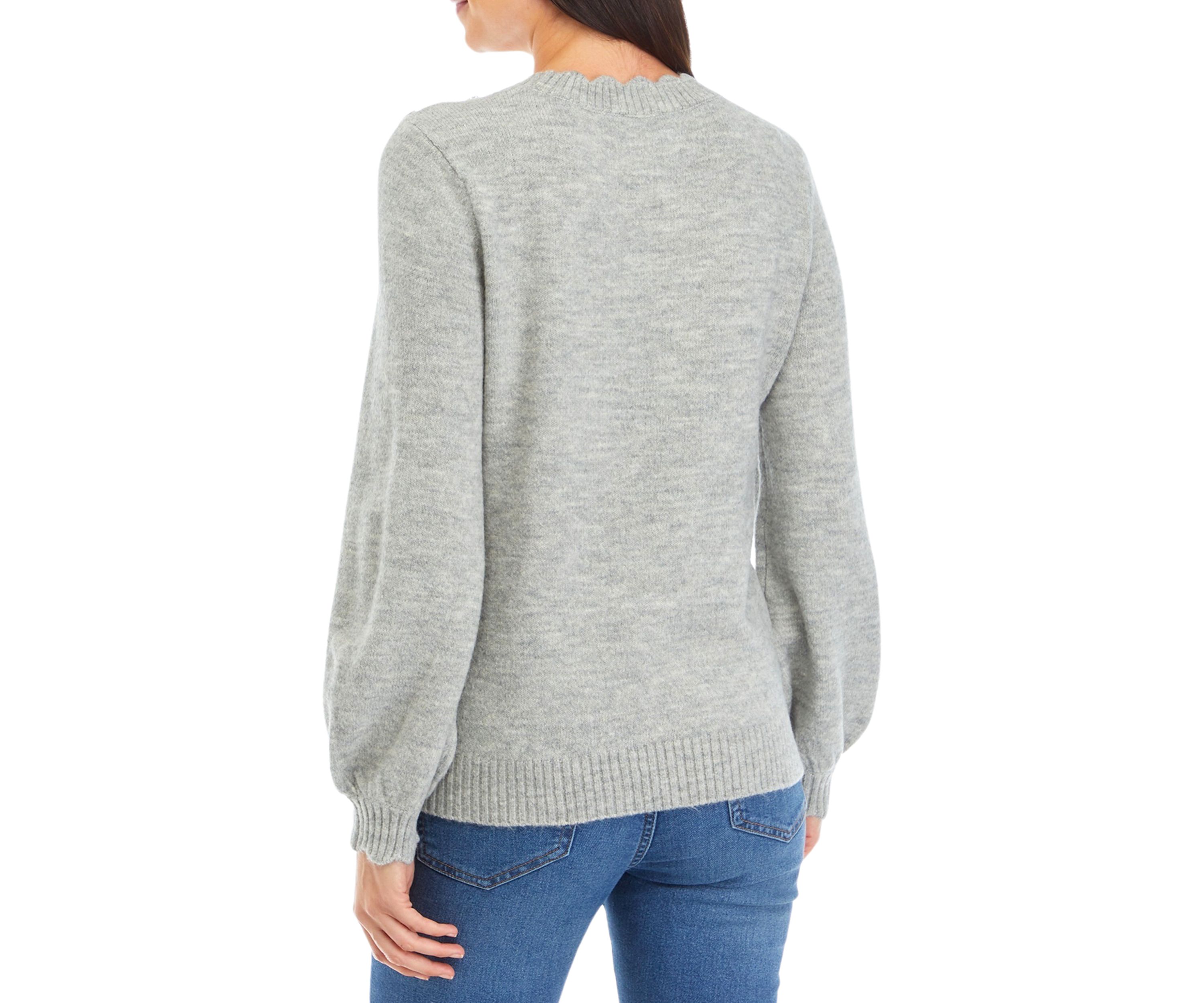 Petite Button Shoulder Crew Neck Sweater