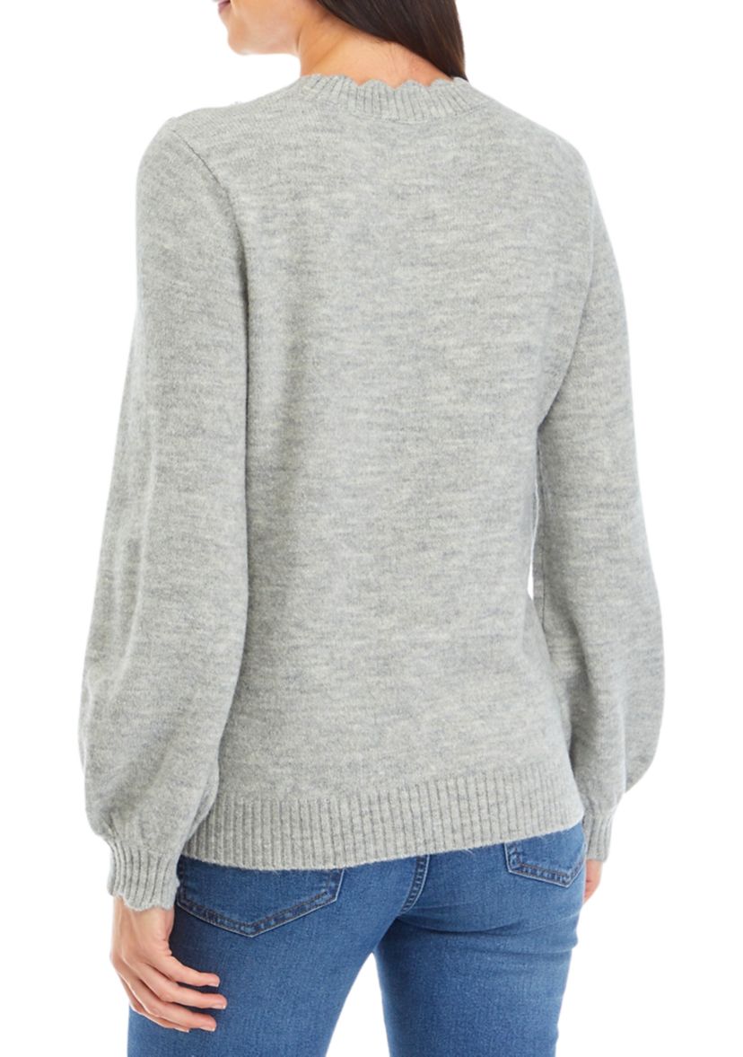 Petite Button Shoulder Crew Neck Sweater