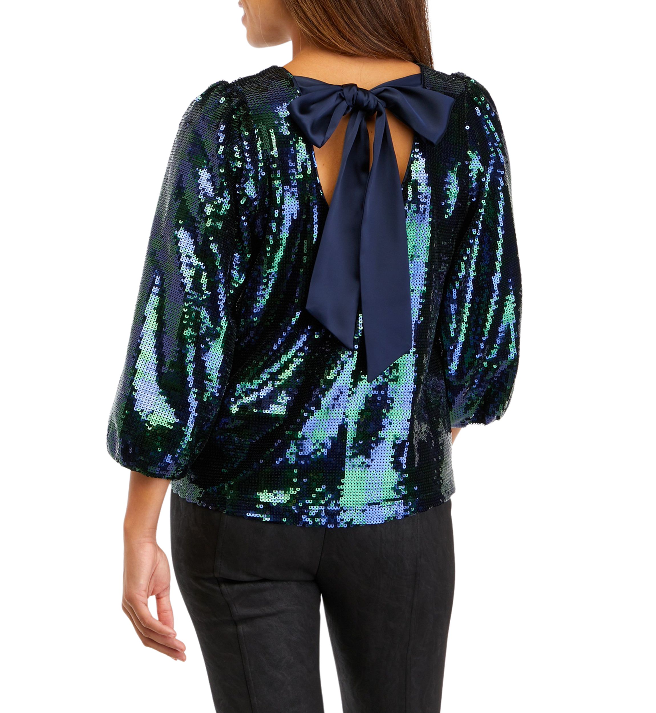 Petite Tie Back Sequin Blouse