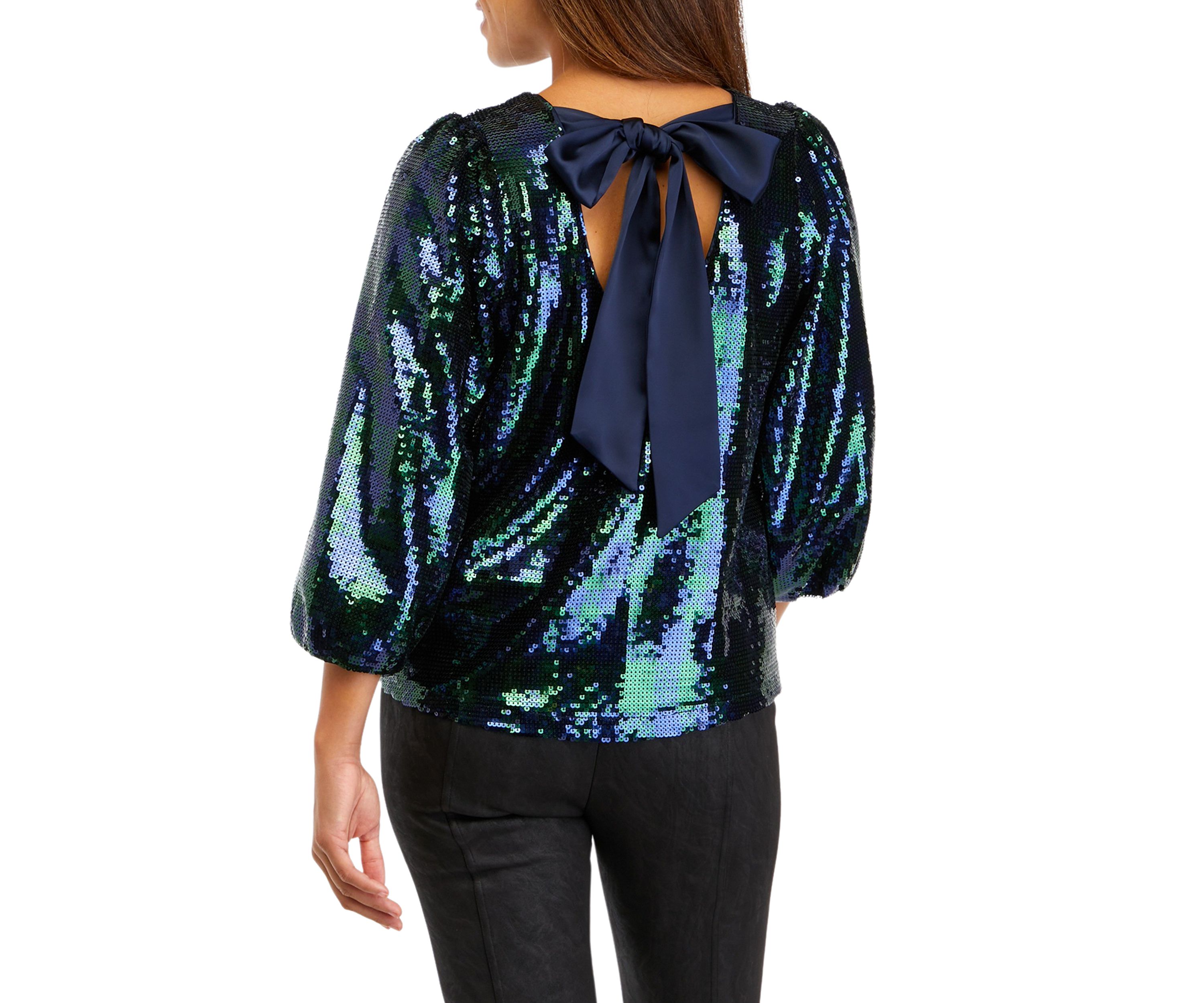 Petite Tie Back Sequin Blouse