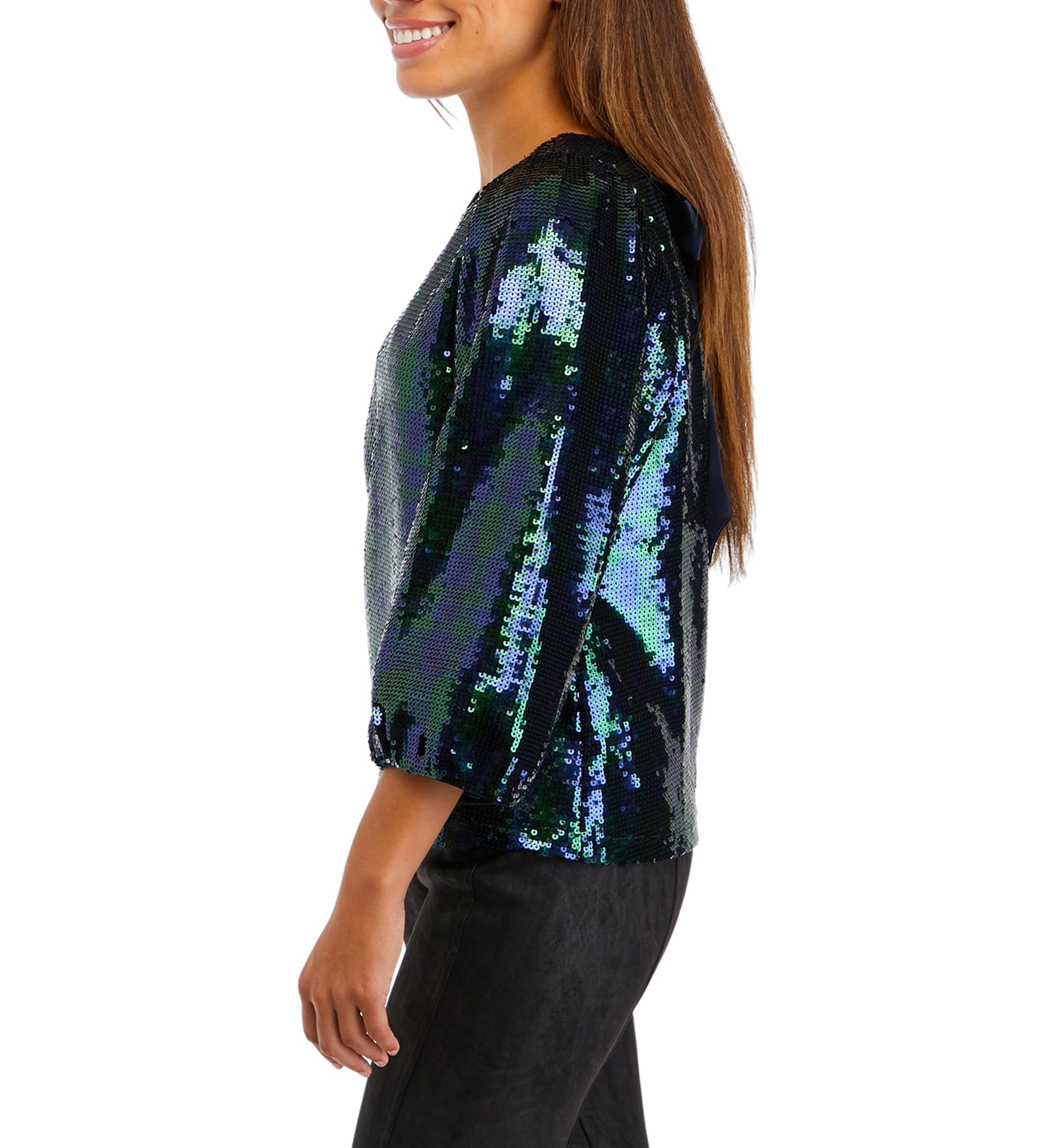 Petite Tie Back Sequin Blouse