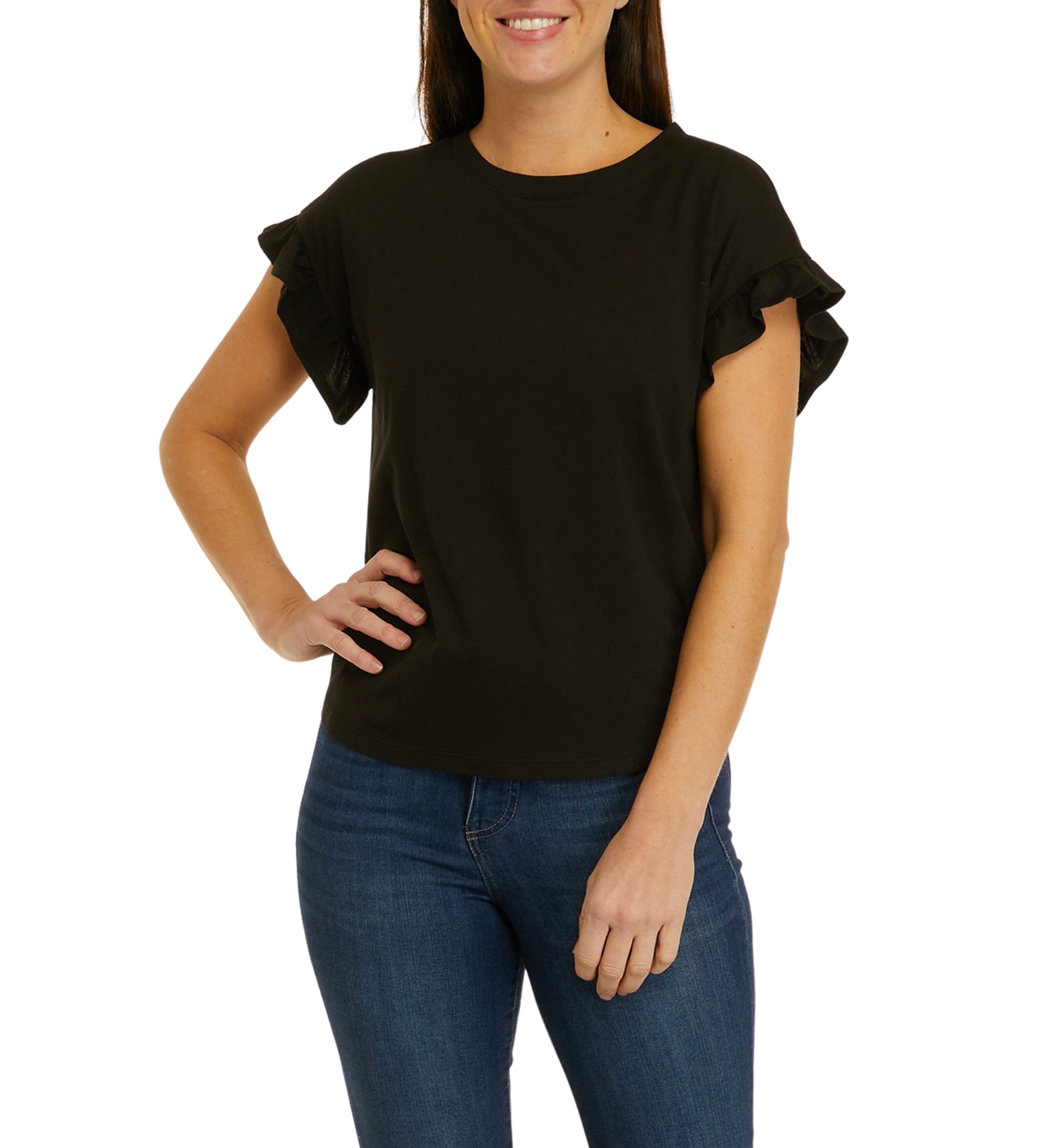 Petite Short Sleeve Ruffle Solid T-Shirt