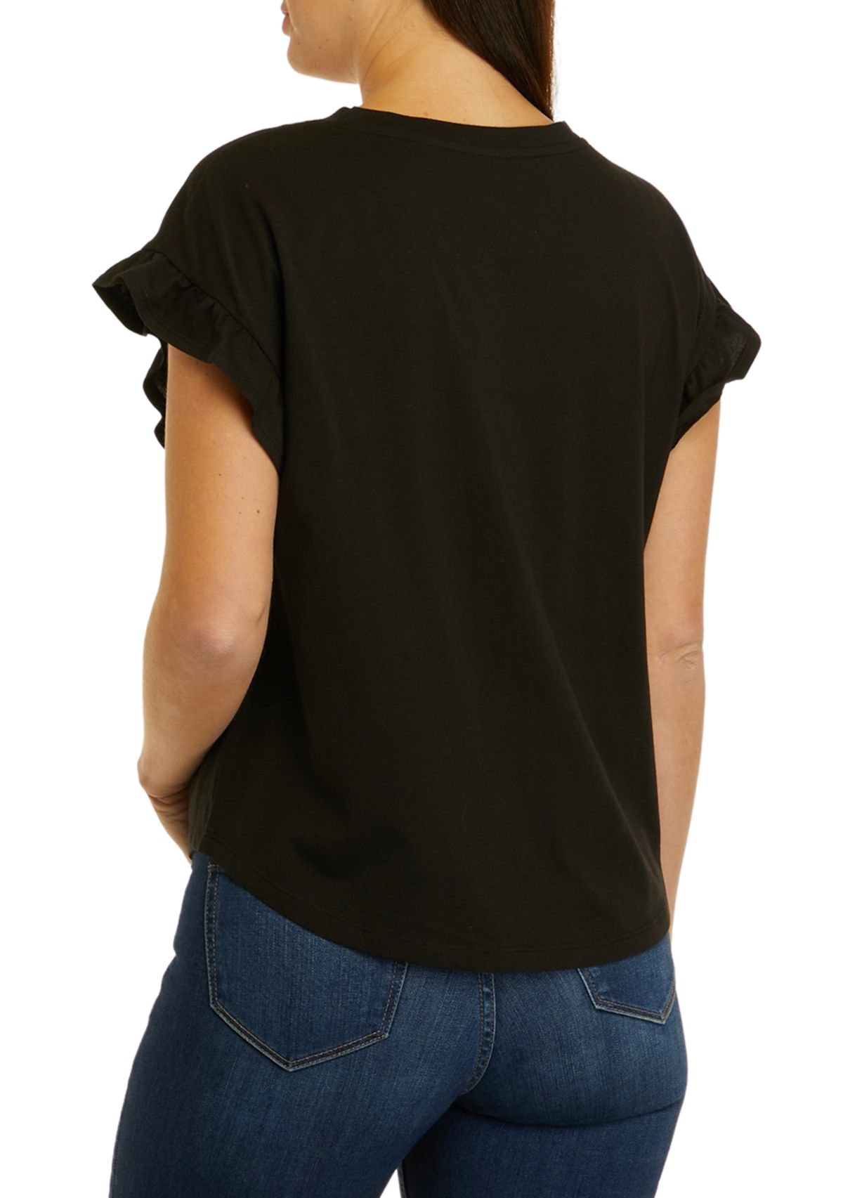 Petite Short Sleeve Ruffle Solid T-Shirt