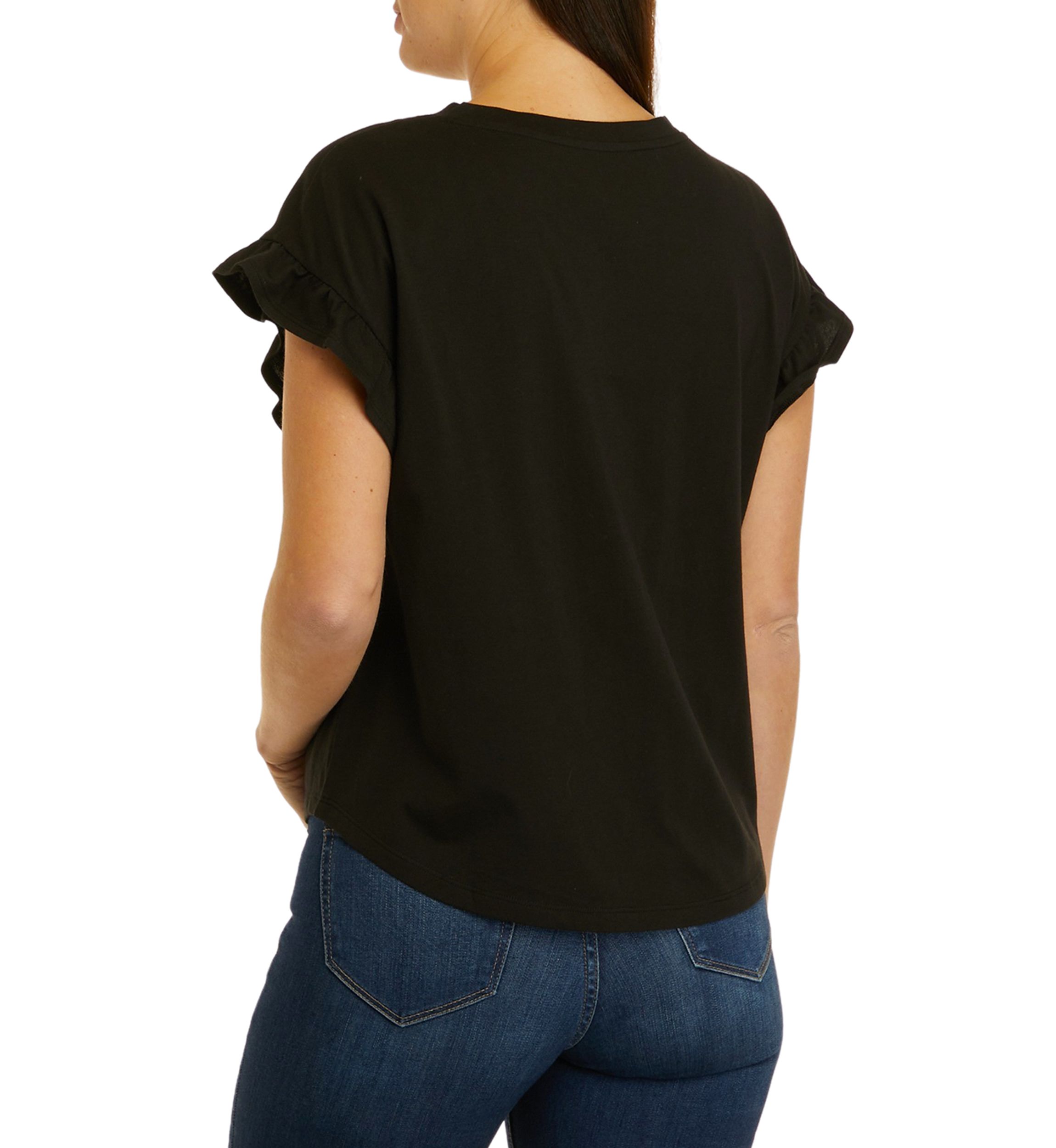 Petite Short Sleeve Ruffle Solid T-Shirt
