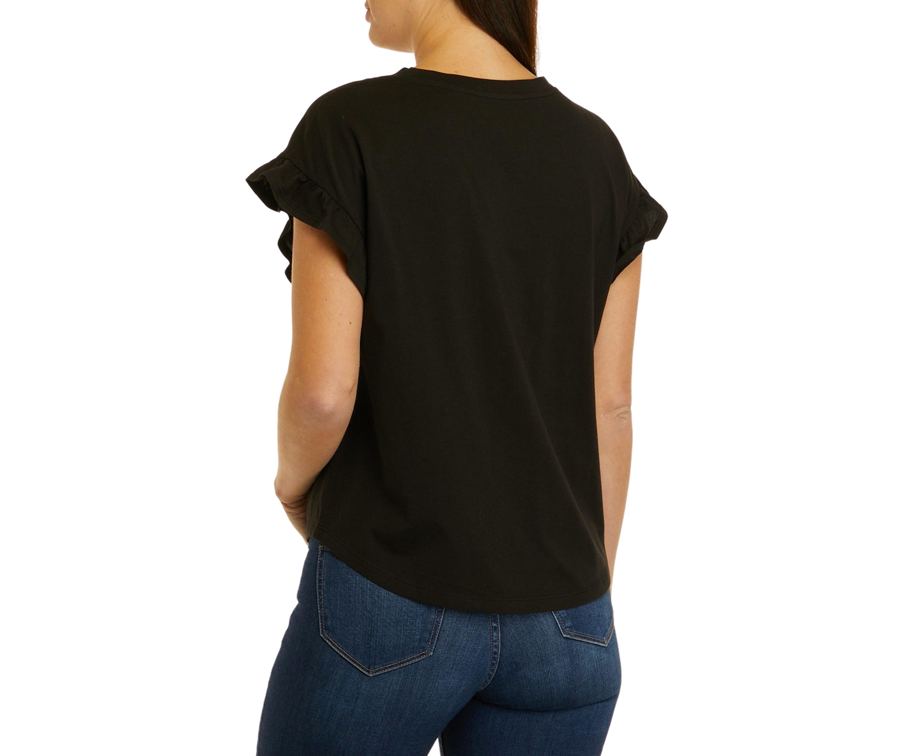 Petite Short Sleeve Ruffle Solid T-Shirt