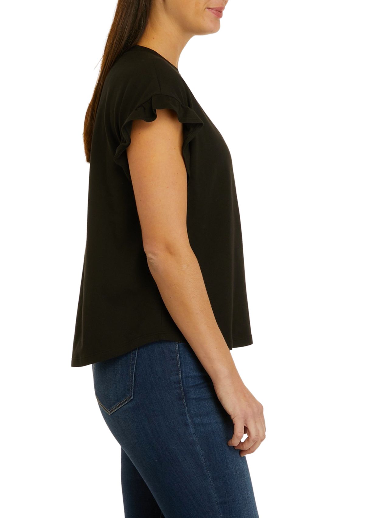 Petite Short Sleeve Ruffle Solid T-Shirt