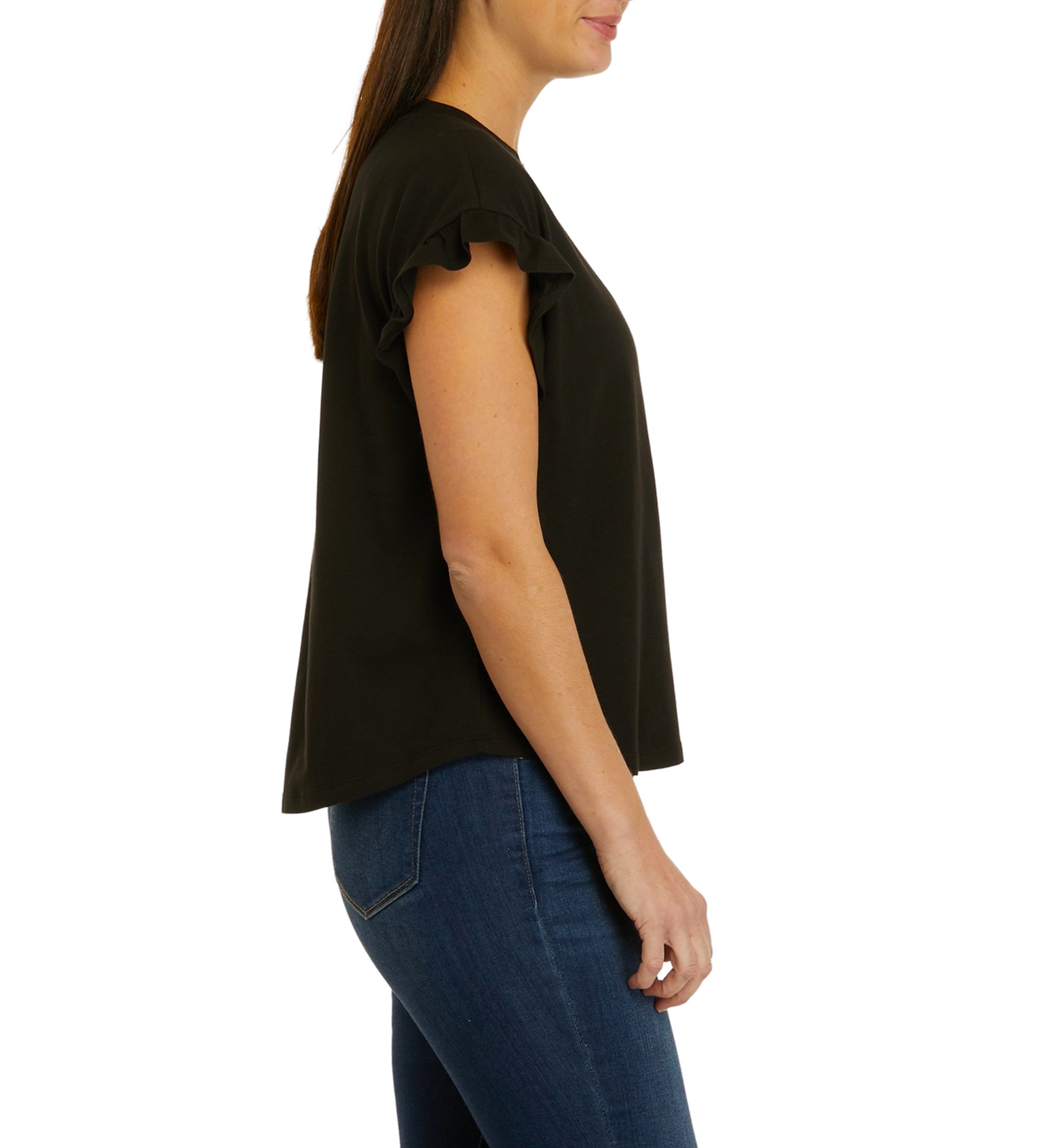 Petite Short Sleeve Ruffle Solid T-Shirt