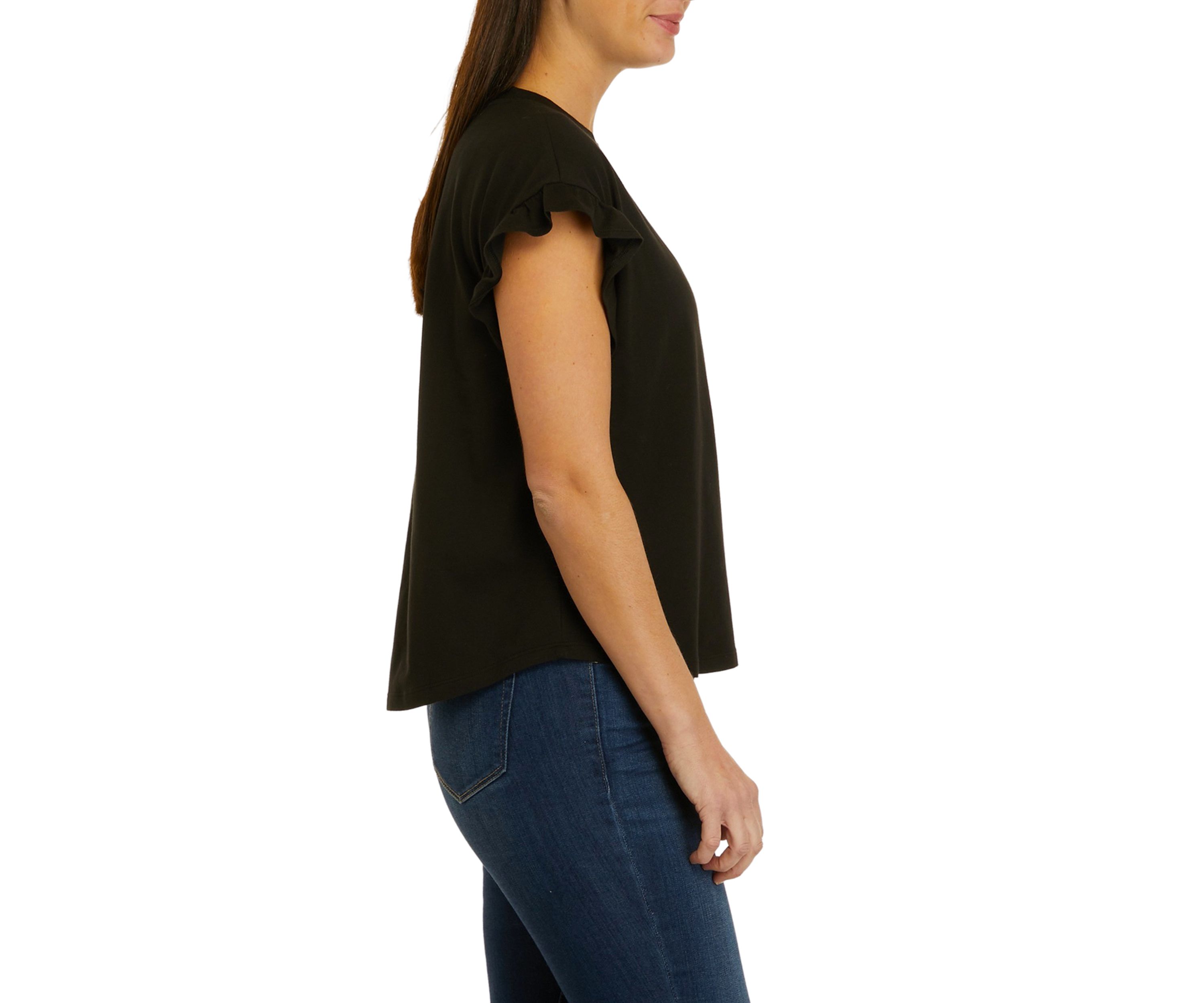 Petite Short Sleeve Ruffle Solid T-Shirt