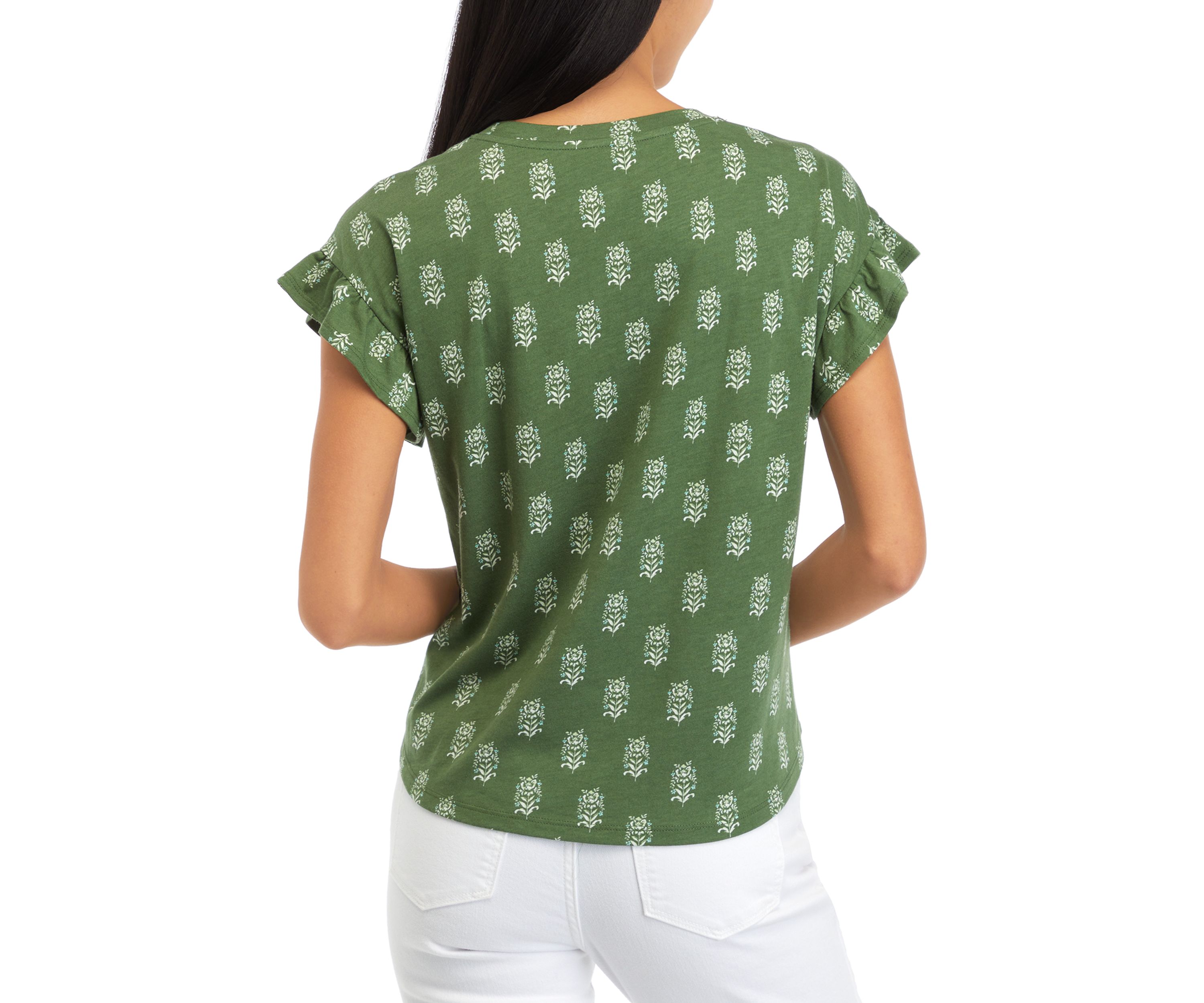 Petite Short Sleeve Ruffle Printed T-Shirt