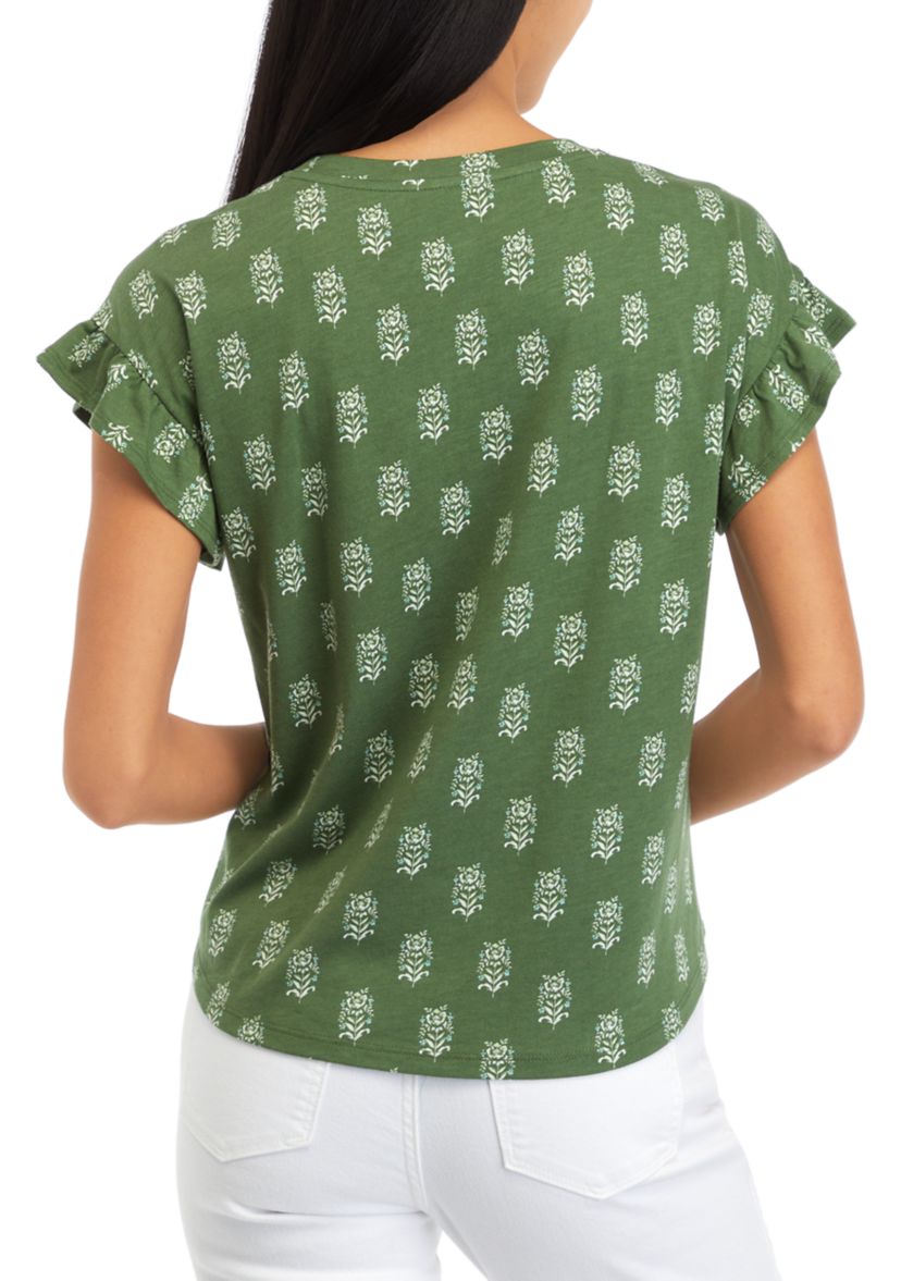 Petite Short Sleeve Ruffle Printed T-Shirt